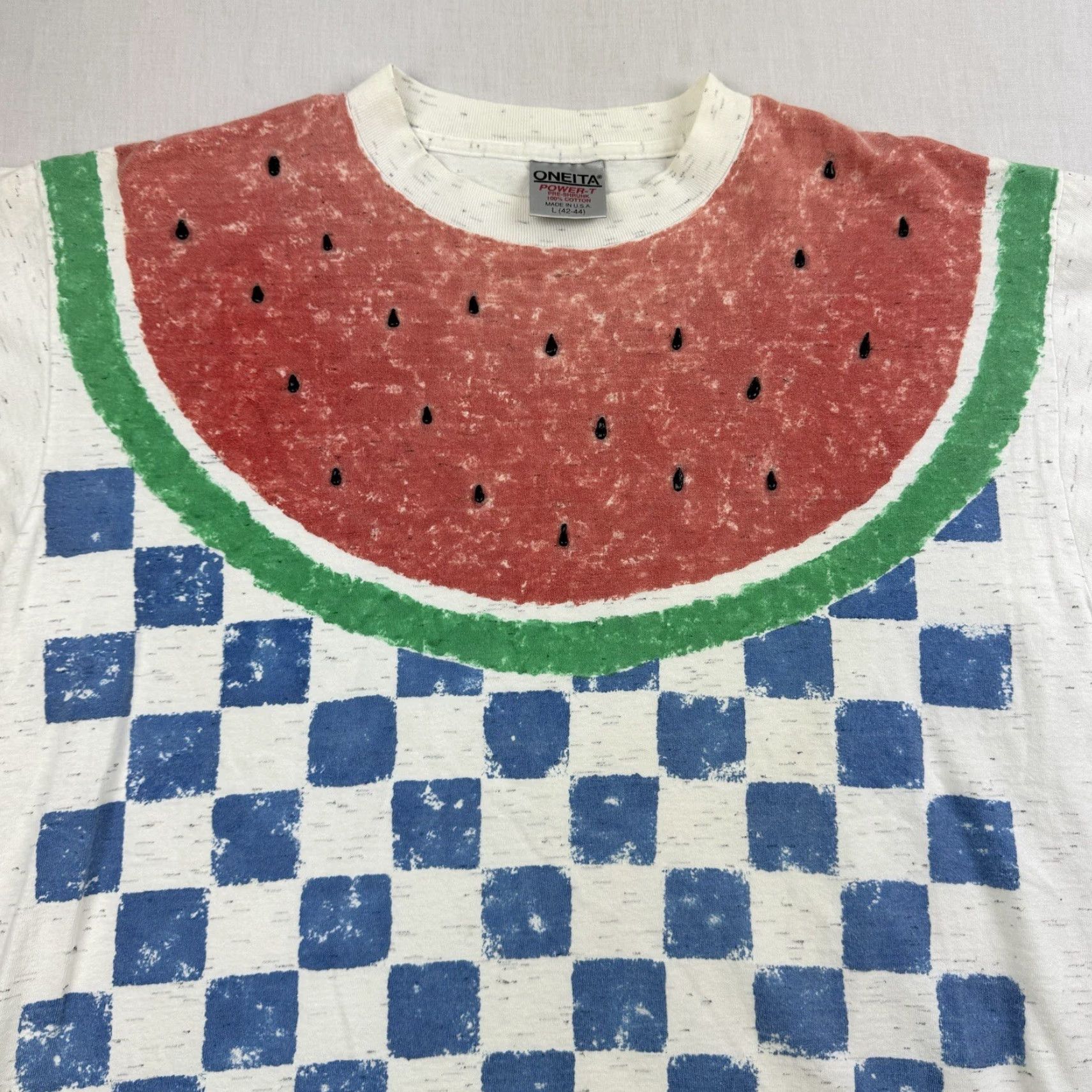 Vintage VINTAGE Oneita 90s Watermelon T-Shirt Unisex Adults Large White All Over Print 3D Fun Cute Summer Size US L / EU 52-54 / 3 - 2 Thumbnail