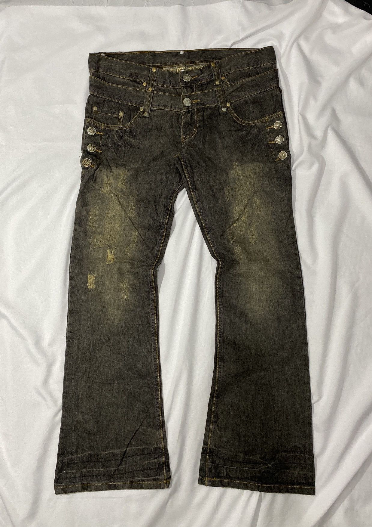 Tornado Mart Japanese Double Waist Flared Denim Pants Size US 33 - 1 Thumbnail