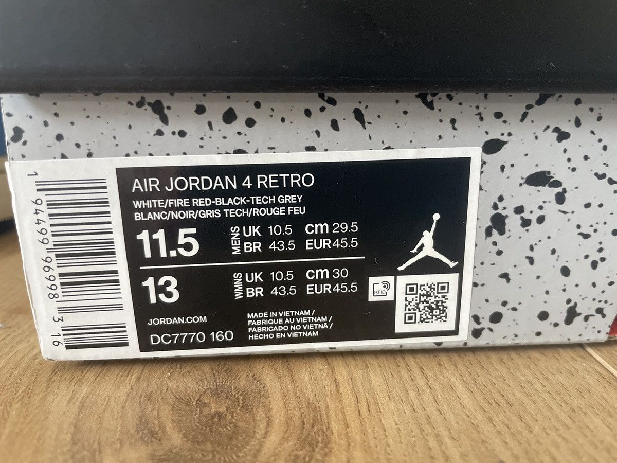 Jordan Brand Jordan 4 Fire Red Size US 11.5 / EU 44-45 - 10 Thumbnail