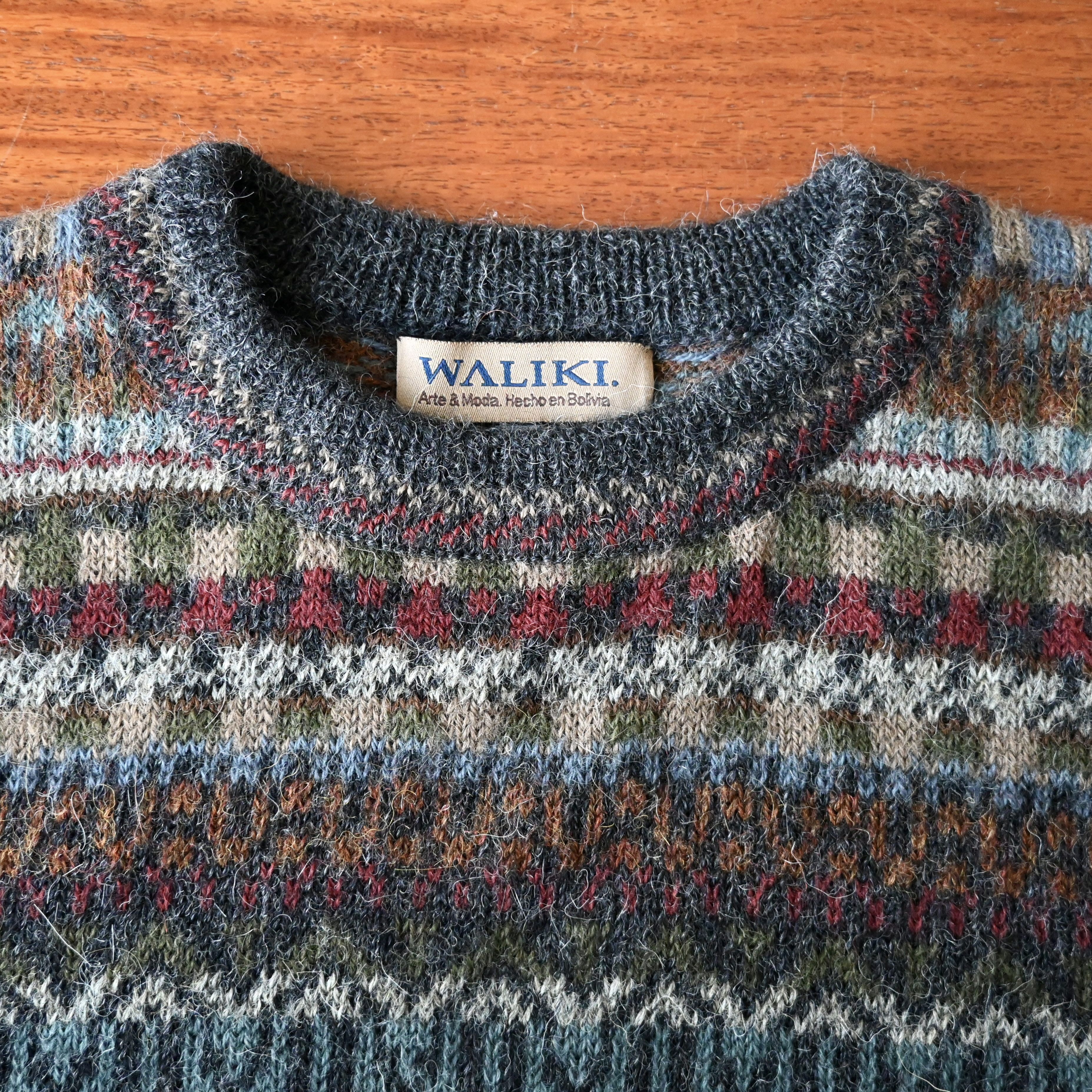 Vintage Vtg WALIKI 100% alpaca folklore striped sweater Size US L / EU 52-54 / 3 - 13 Thumbnail
