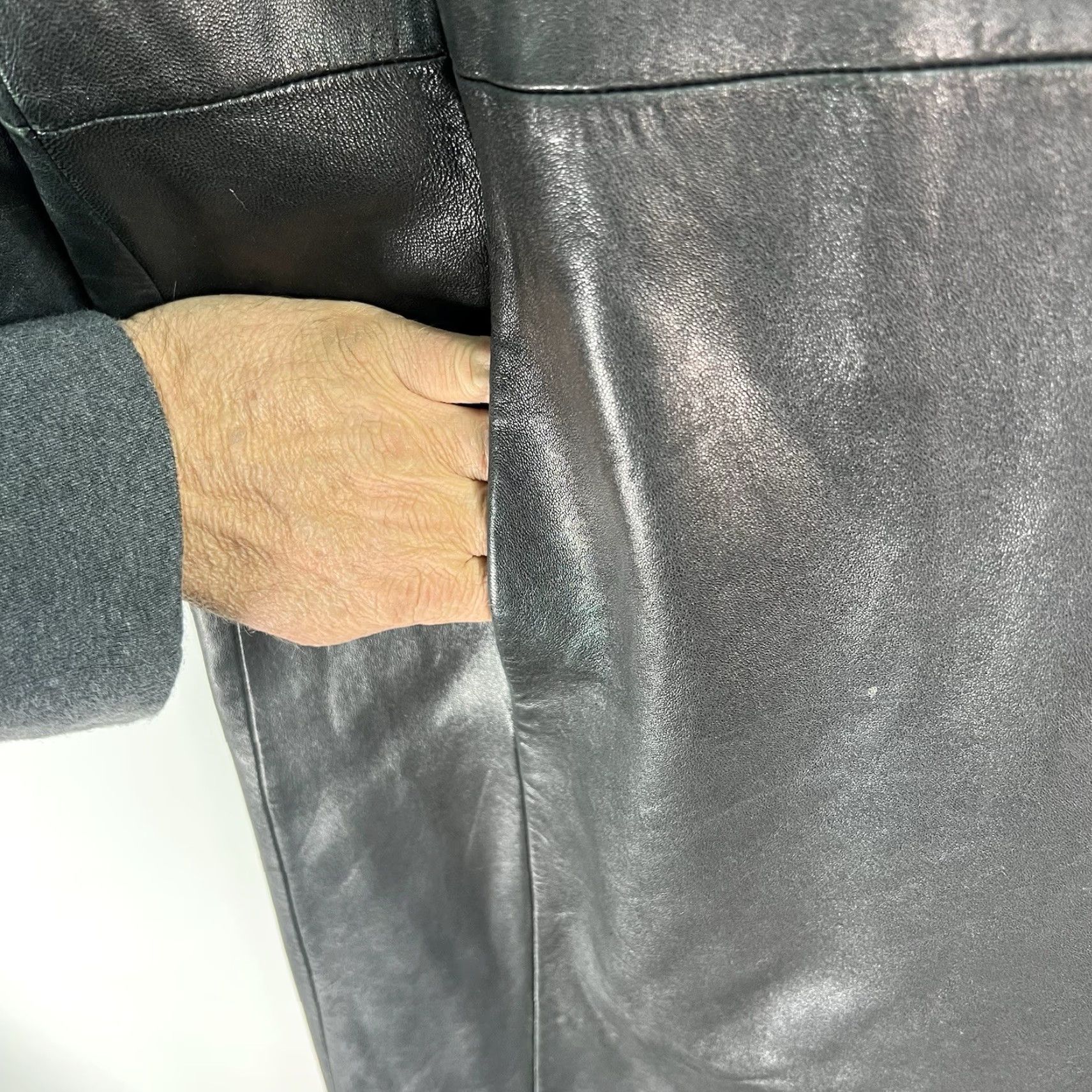 Vintage Marc New York Leather Trench Coat Women XL Black Long Sleeve Button Closure Casual Business Travel Workwear Regular Womens Size XL / US 12-14 / IT 48-50 - 5 Thumbnail