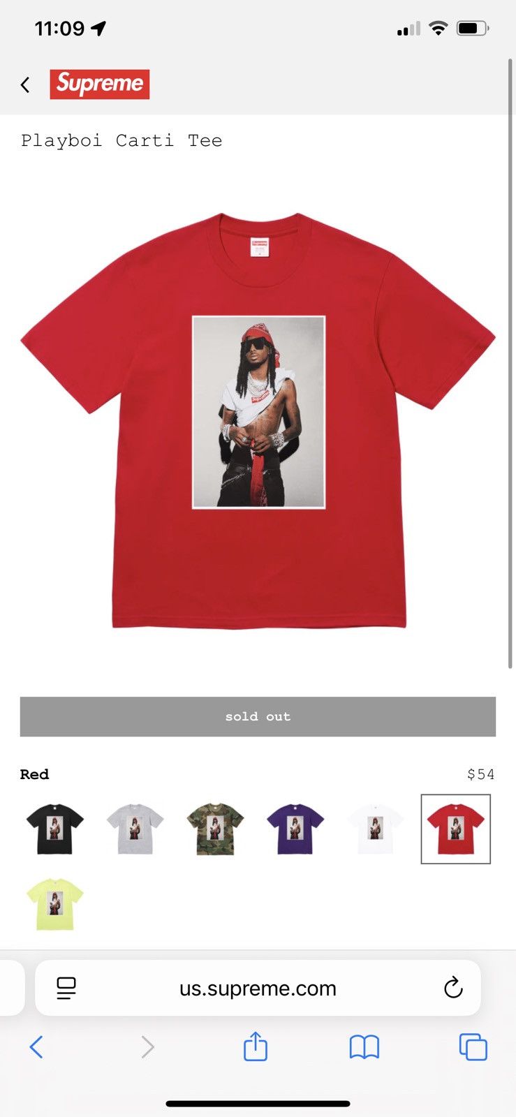 supreme Playboi Carti Tee RED Sサイズ Supreme Playboi Carti Tee (FW25) - $54
