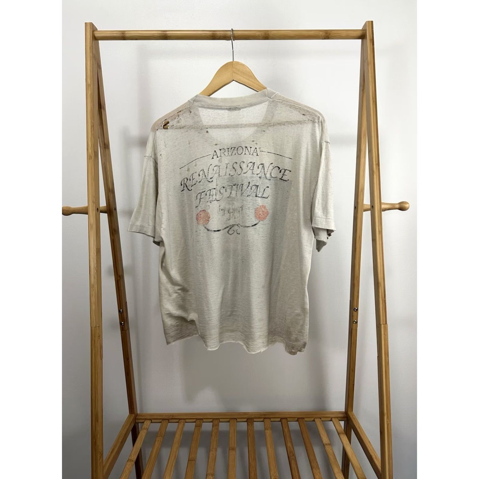 Vintage VTG Wizard Gandalf Renaissance Festival Paper Thin Burnout Worn Boxy T-Shirt XL Cream Mens Short Sleeve Cropped Distressed 90s Theme Shirt Size US XL / EU 56 / 4 - 2 Thumbnail