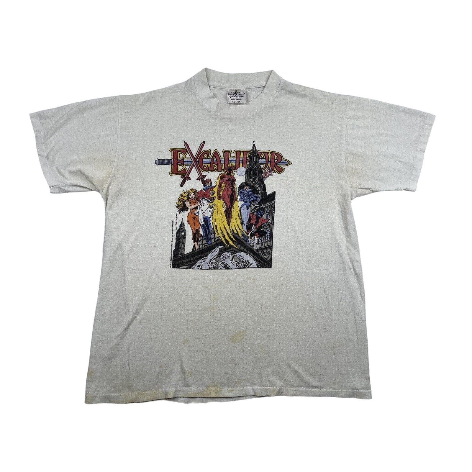 image of Vintage VTG Distressed 1988 Marvel Excalibur Comics X-Men T-Shirt in White, Men's (Size XL)