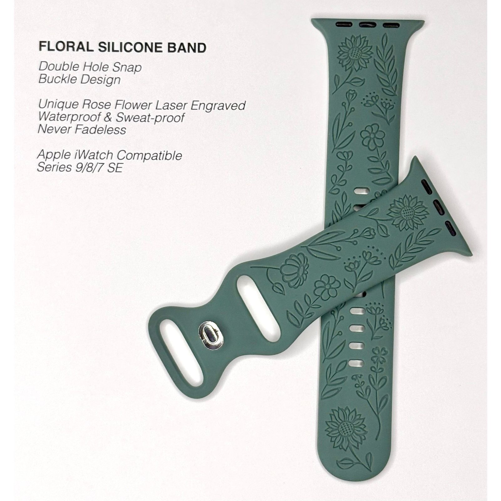 Other Apple iWatch 9/8/7 Engraved Floral 34mm Silicone Watch Band Size ONE SIZE - 2 Thumbnail