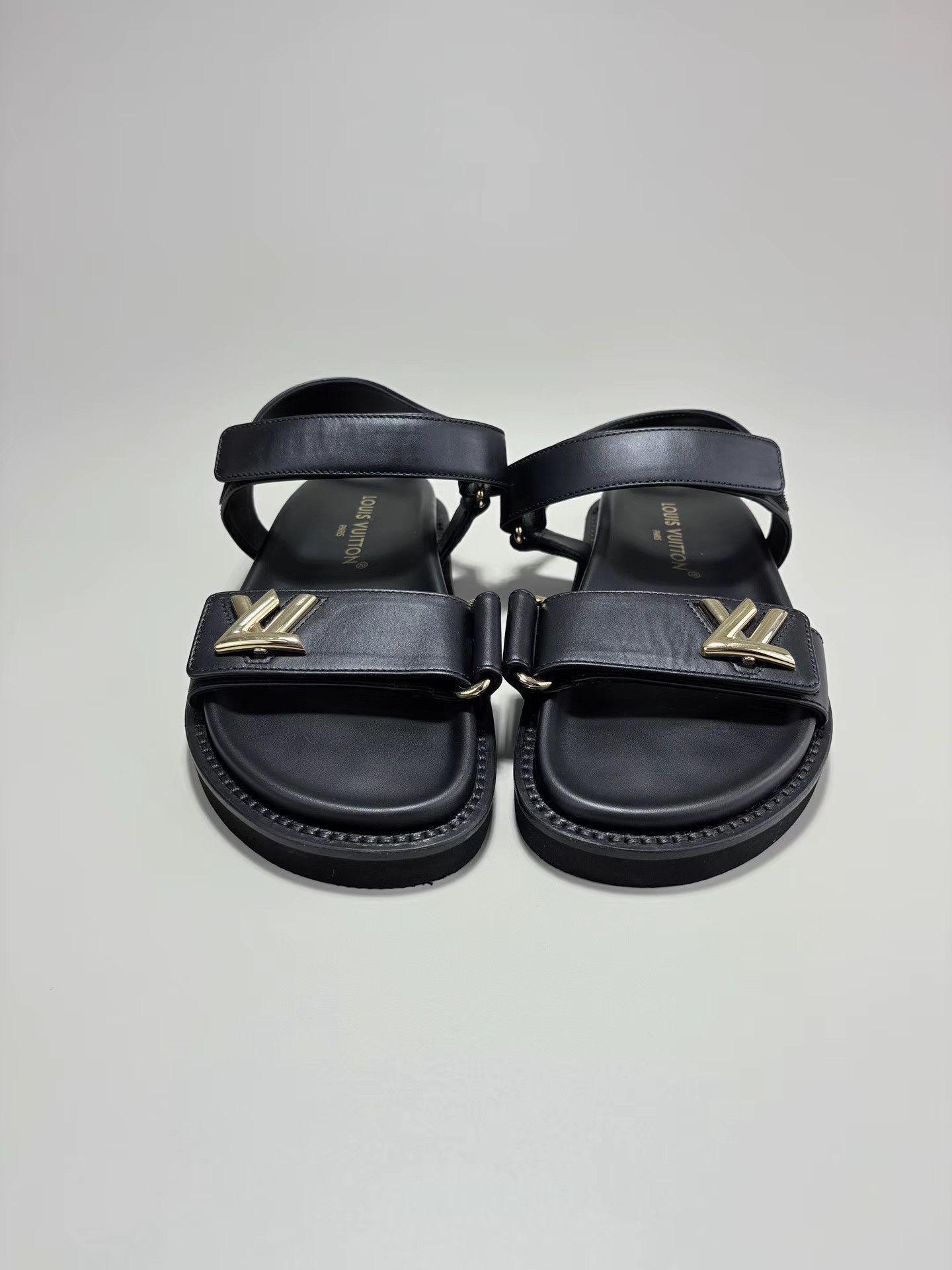 Louis Vuitton LOUIS VUITTON LV SUNSET Black & Gold Logo Velcro Sandals K1 Size US 7 / IT 37 - 2 Thumbnail
