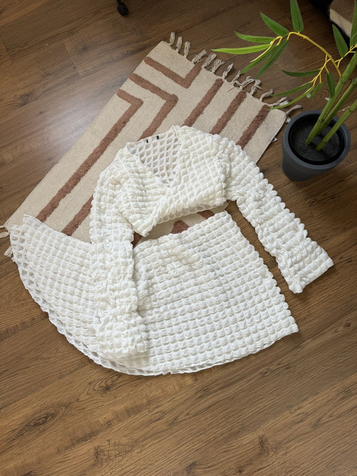 Vintage SHIBORI DOUBLET STYLE TOP LONG SLEEVE + SKIRT BEACH SET SUIT Size L / US 10 / IT 46 - 5 Thumbnail