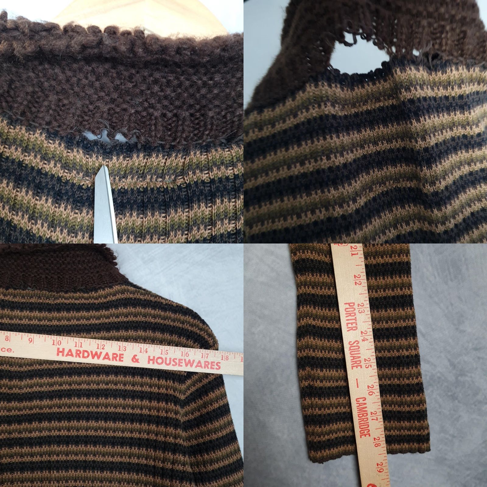 UNIF VINTAGE UNIF Sweater Cardigan Womens XL Brown Striped Collared Zip Stretch 90s Grunge Size XL / US 12-14 / IT 48-50 - 9 Thumbnail