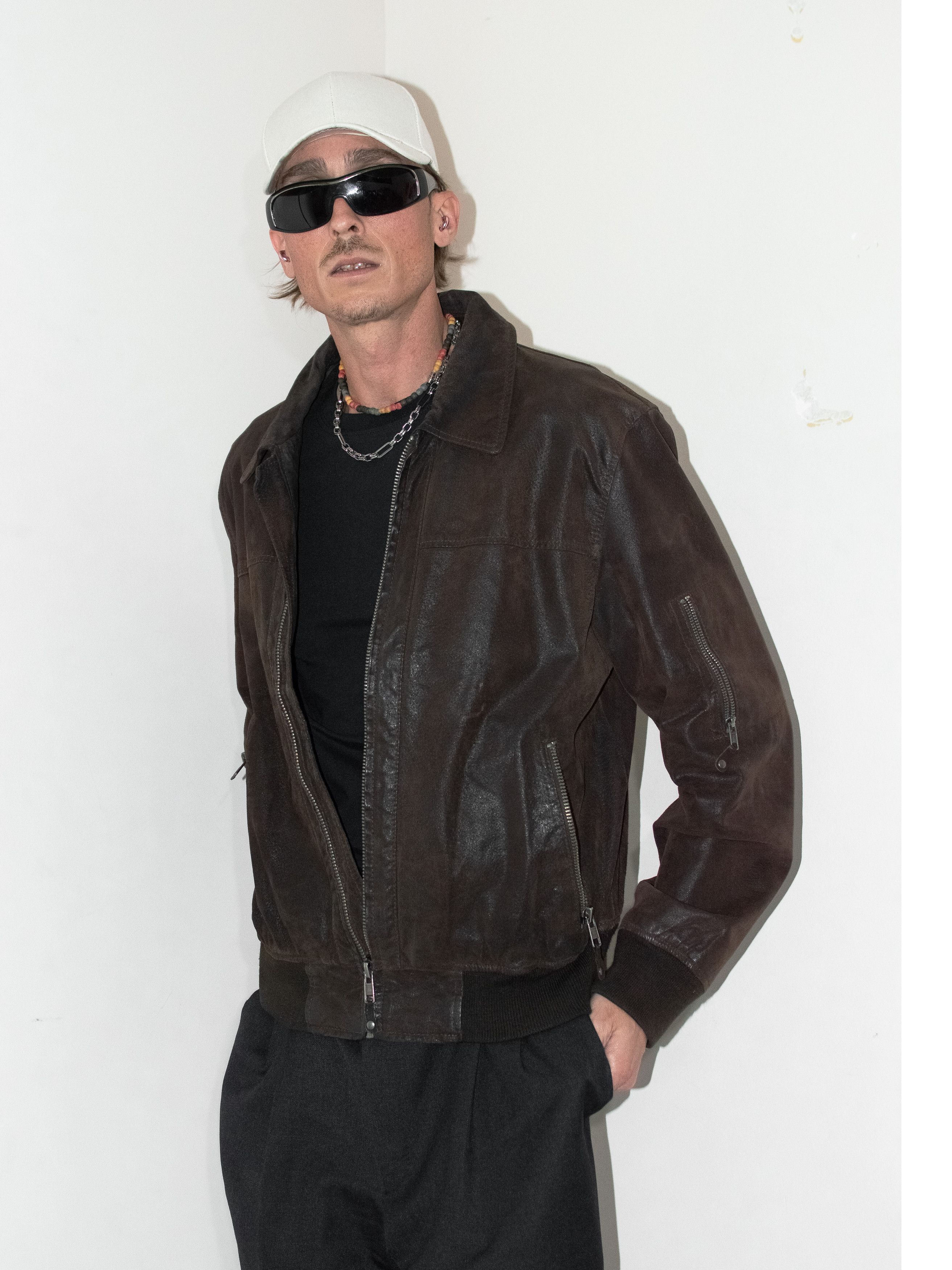Designer × Vintage Vintage 90s Faded Brown Zip Through Real Leather Jacket Size US L / EU 52-54 / 3 - 6 Thumbnail