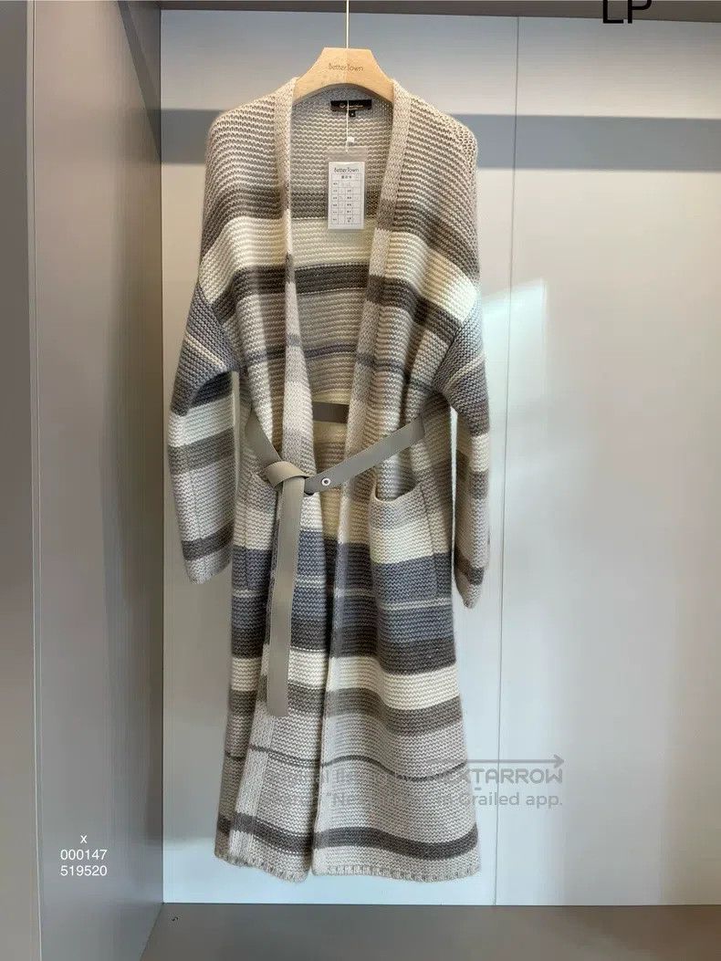 Loro Piana Striped Cashmere Long Cardigan