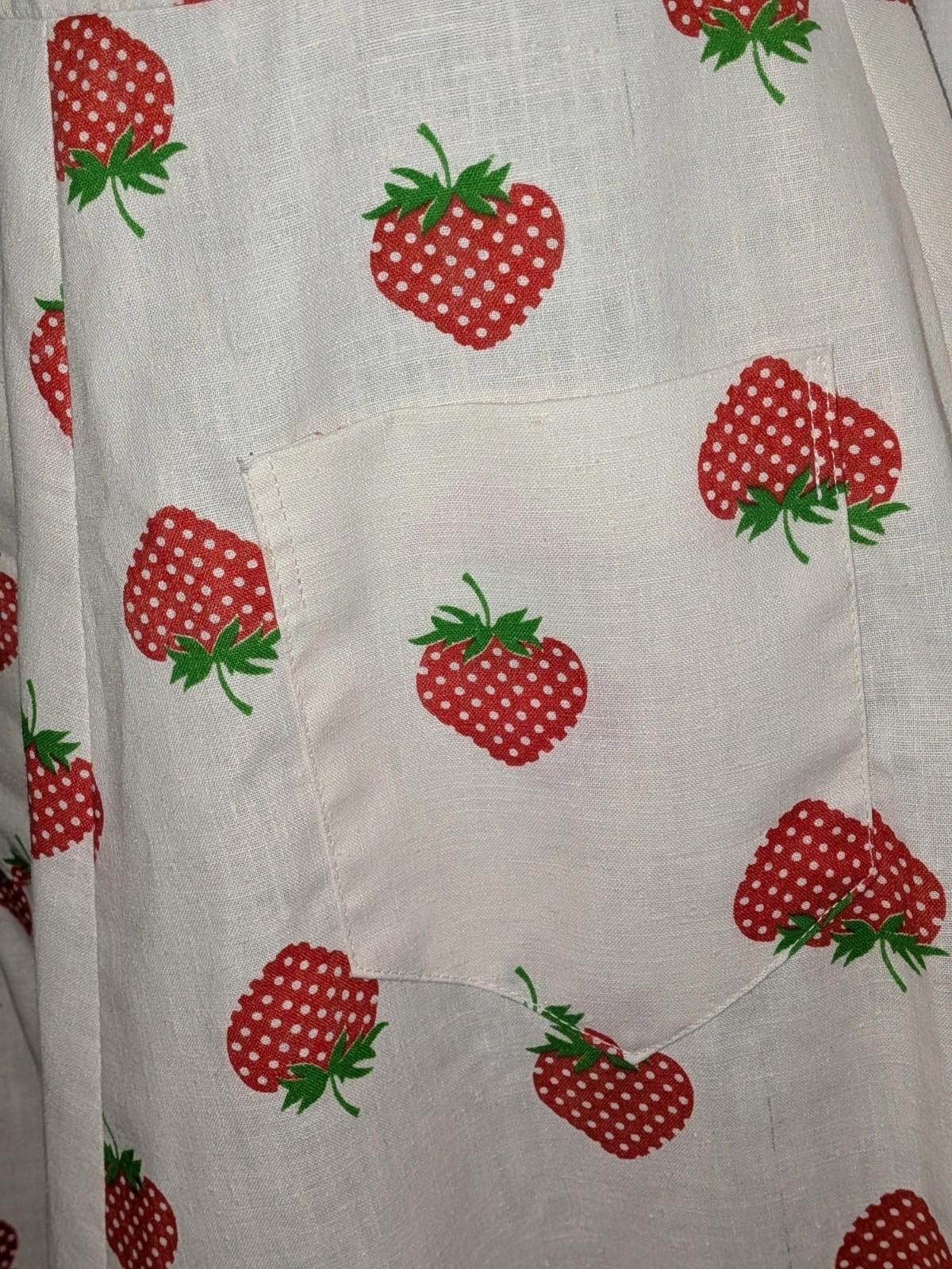 Handmade VTG 60s Pinup Handmade Strawberry Print Linen Apron Dress S Size S / US 4 / IT 40 - 3 Thumbnail
