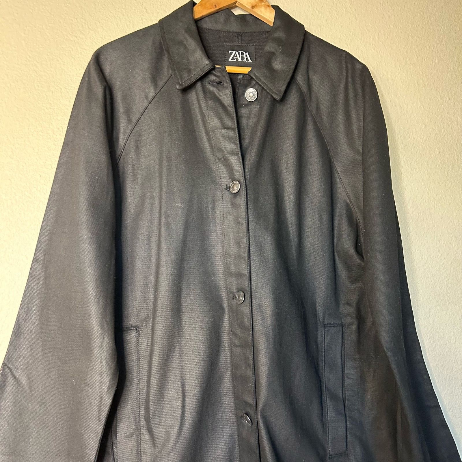 Zara Zara NWT Coat Trench Black Coated Denim Oversized Goth Sz XS Size XS / US 0-2 / IT 36-38 - 2 Thumbnail