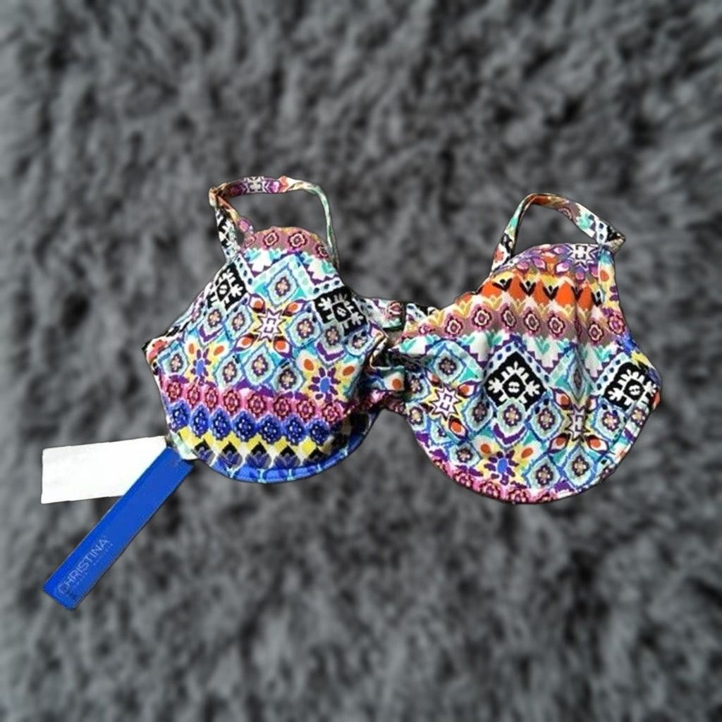 Vintage Hippie Chic Bikini Top 14 Padded Underwire Retro Y2K Boho Tribal Resort Swim Size XL / US 12-14 / IT 48-50 - 1 Thumbnail