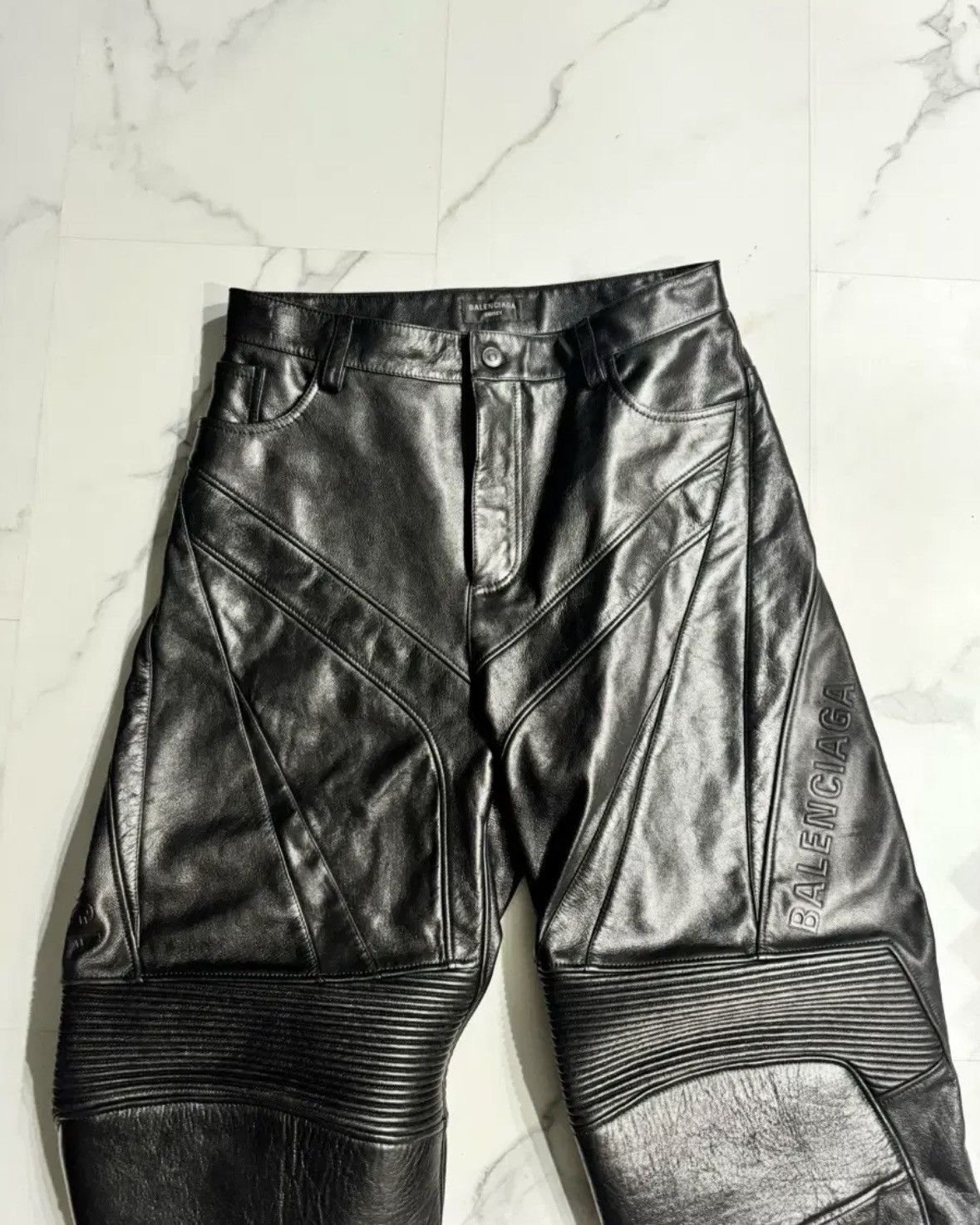 Balenciaga *rare* 1 of 1 sample Balenciaga Moto Biker Leather Pants Size US 30 / EU 46 - 4 Thumbnail