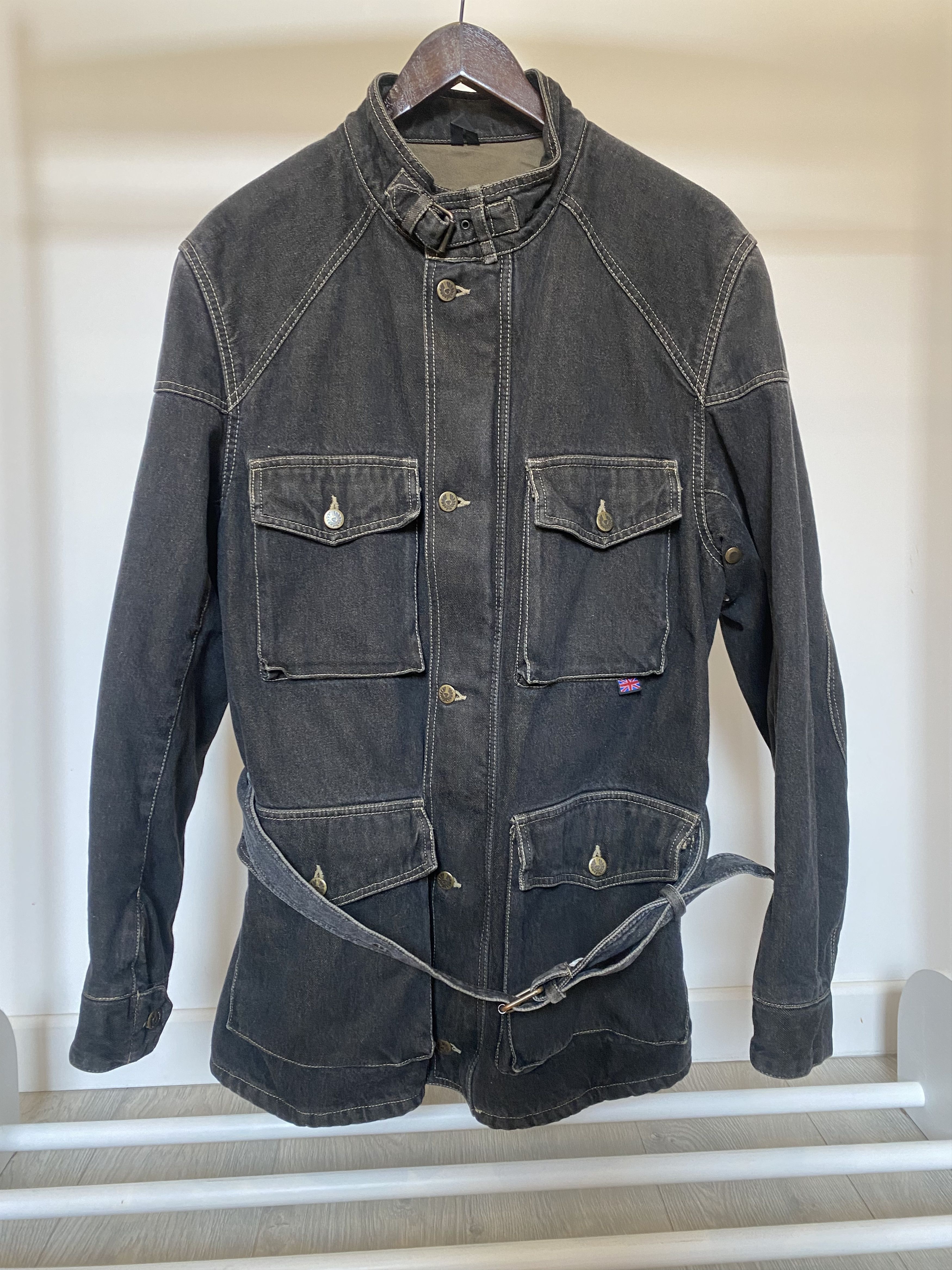 image of Belstaff Black Prince Wash Denim Belted Jacket Size Xl, Men's