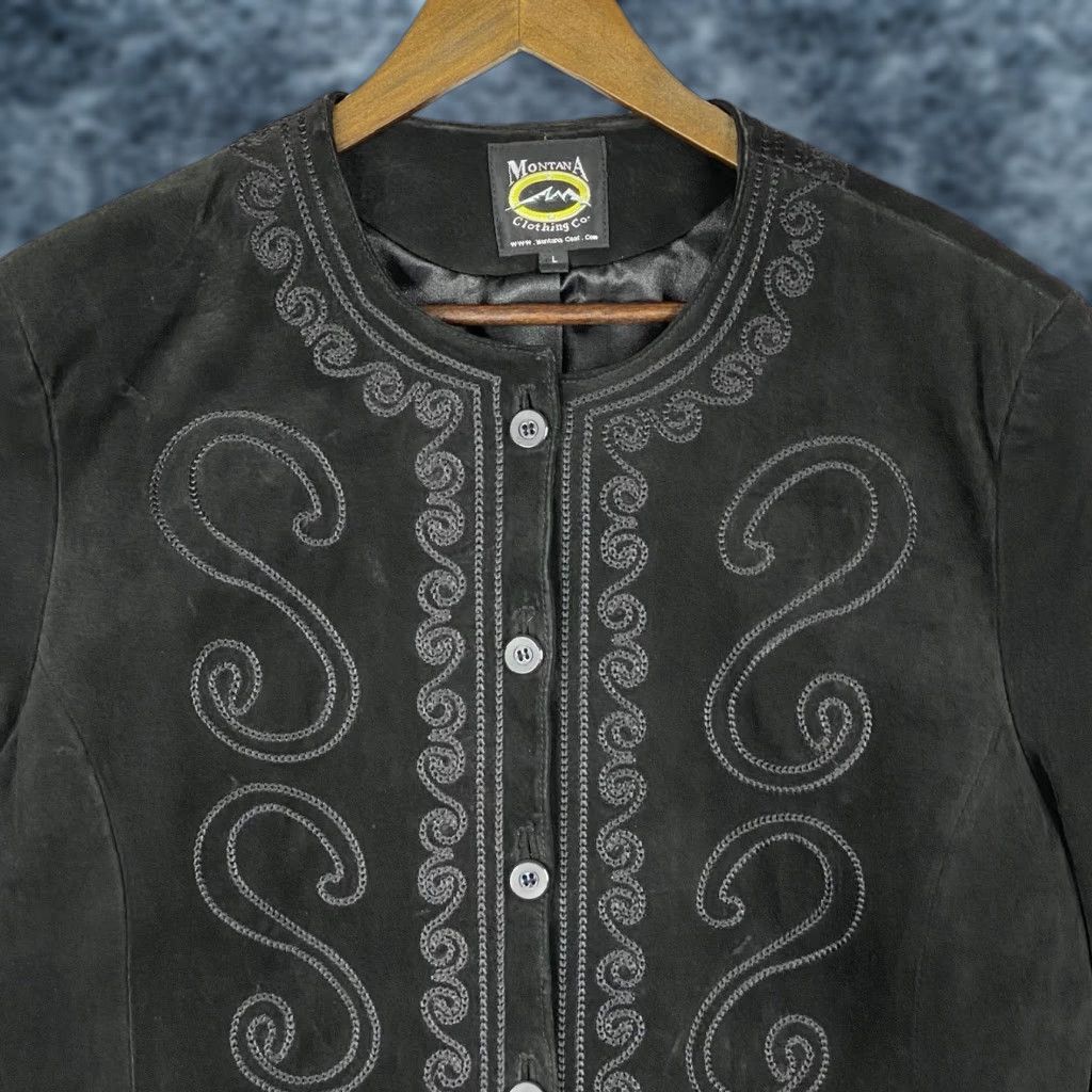 Vintage Montana Co Leather Jacket Womens L Black Embroidered Button Up Lined Western Jacket Mens Womens Girls Size L / US 10 / IT 46 - 1 Thumbnail