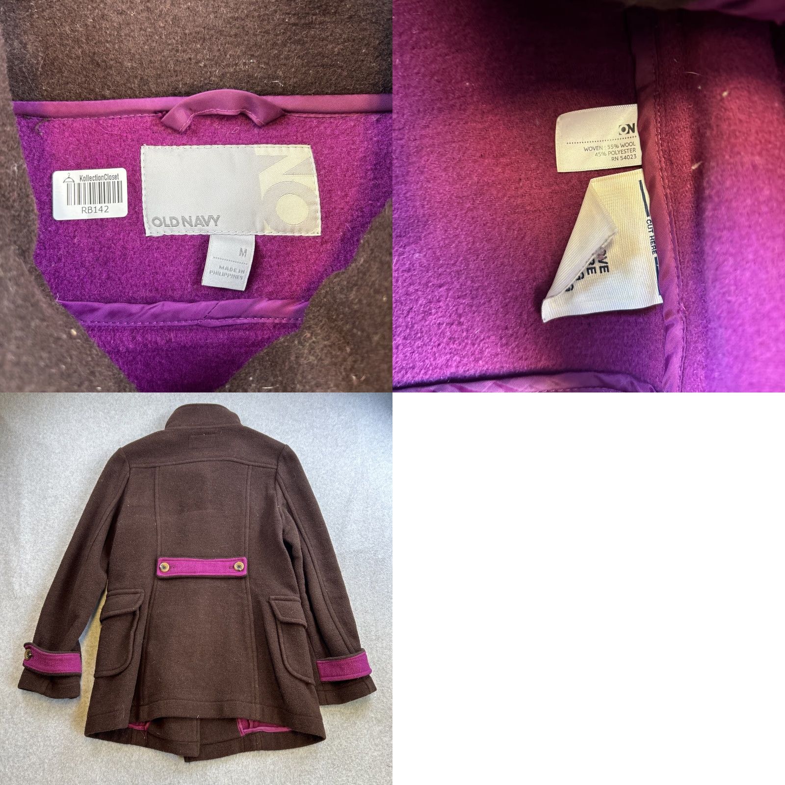 Old Navy Old Navy Coat Womens Medium Brown Wool Blend Mock Neck Button Up Jacket Size M / US 6-8 / IT 42-44 - 8 Thumbnail