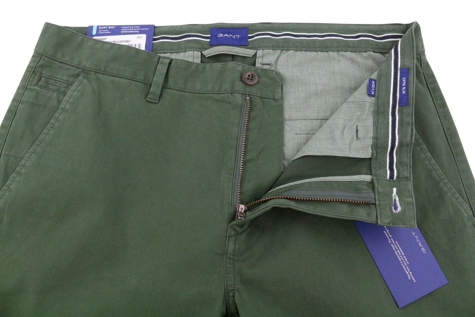 Gant BRUSHED EXTRA SLIM W32/L34 Thyme Green Trousers 87368 Size US 32 / EU 48 - 4 Thumbnail