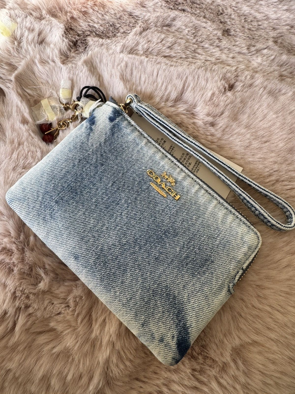 Coach NWT Coach Corner Zip Wristlet Loved Denim With Charms CEF82 Size ONE SIZE - 2 Thumbnail