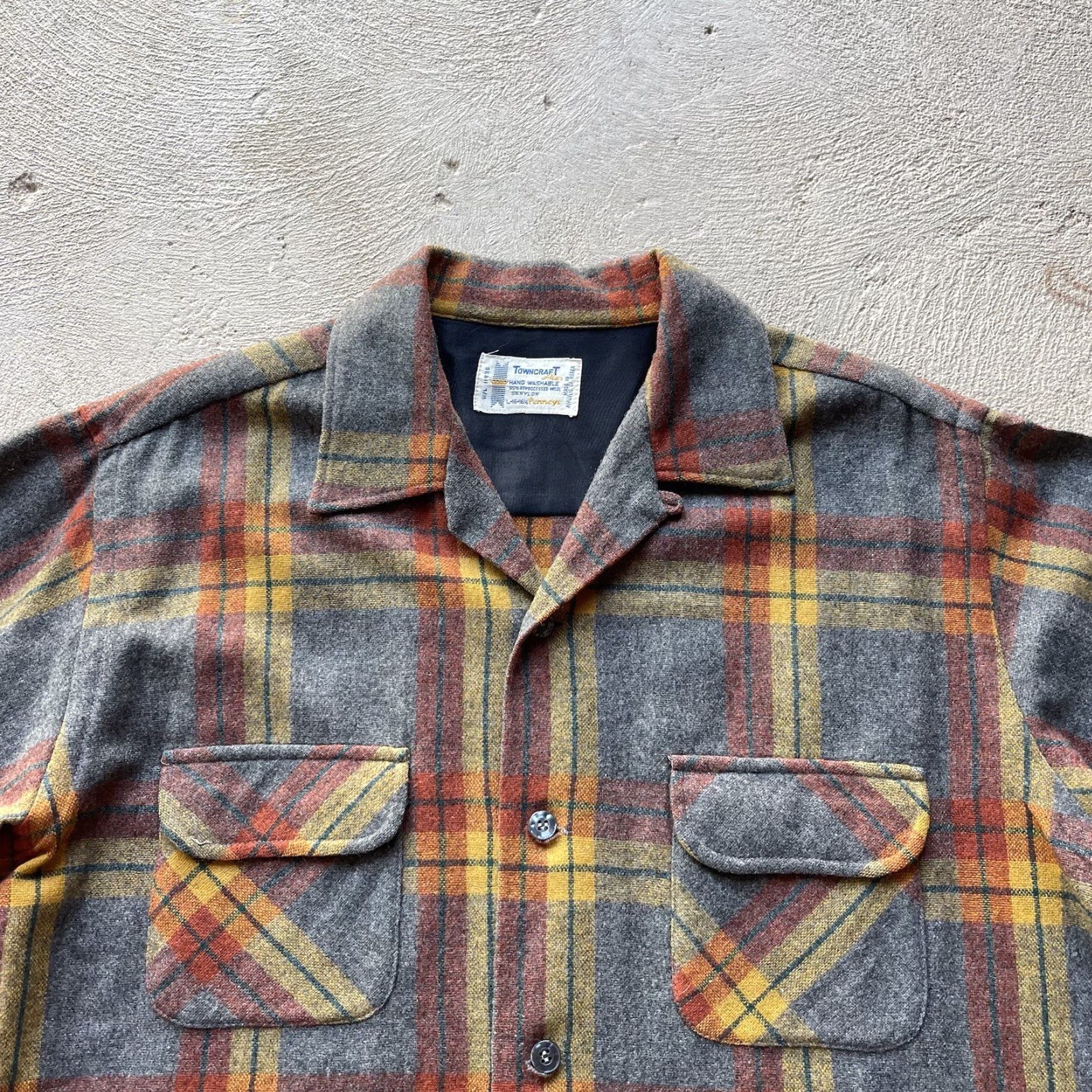 Vintage VINTAGE J. C. Penney Button-Up Shirt Mens Large Gray Plaid Wool 60s Grunge Size US L / EU 52-54 / 3 - 2 Thumbnail