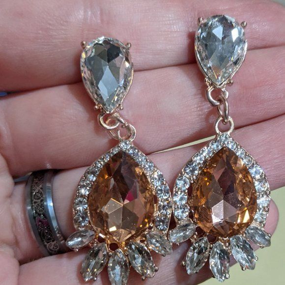 Other Elegant Glam Champagne Crystal Teardrop Earrings Size ONE SIZE - 1 Thumbnail