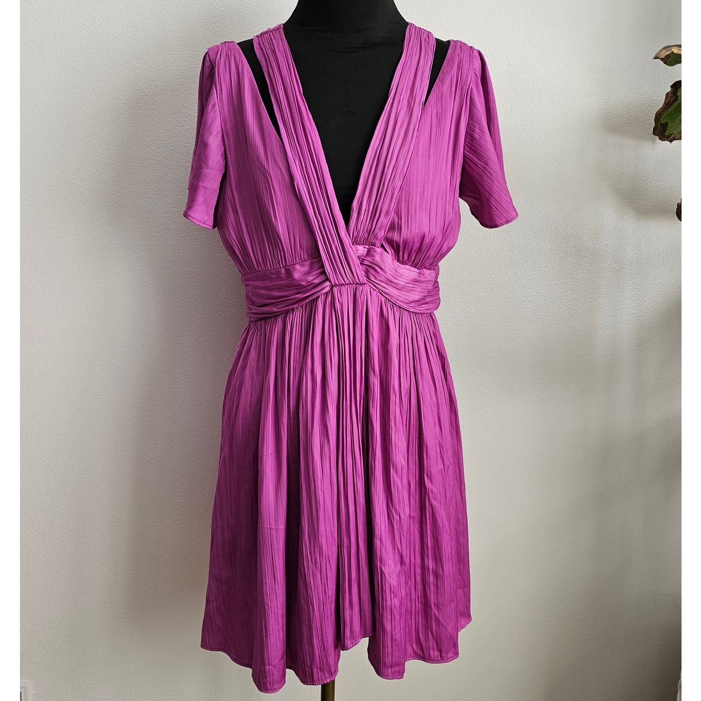 NWT Anthropologie Deep V-Neck Vibrant Mini Purple Dress 8