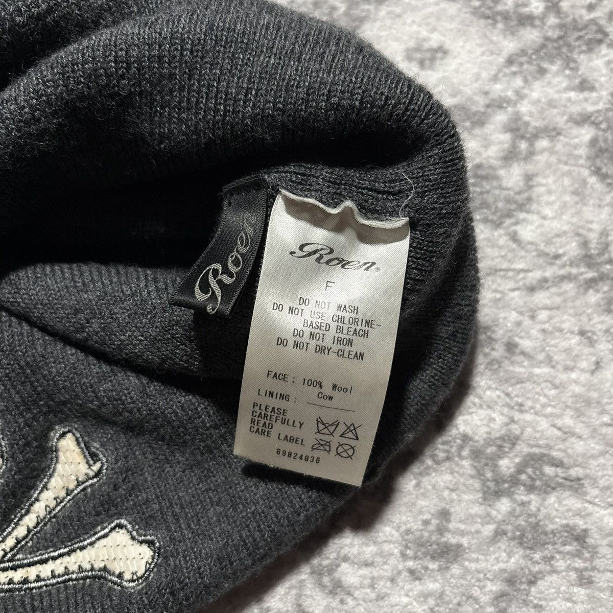 Roen Roen Leather Skull & Crossbones Patch Distressed Beanie Size ONE SIZE - 6 Thumbnail