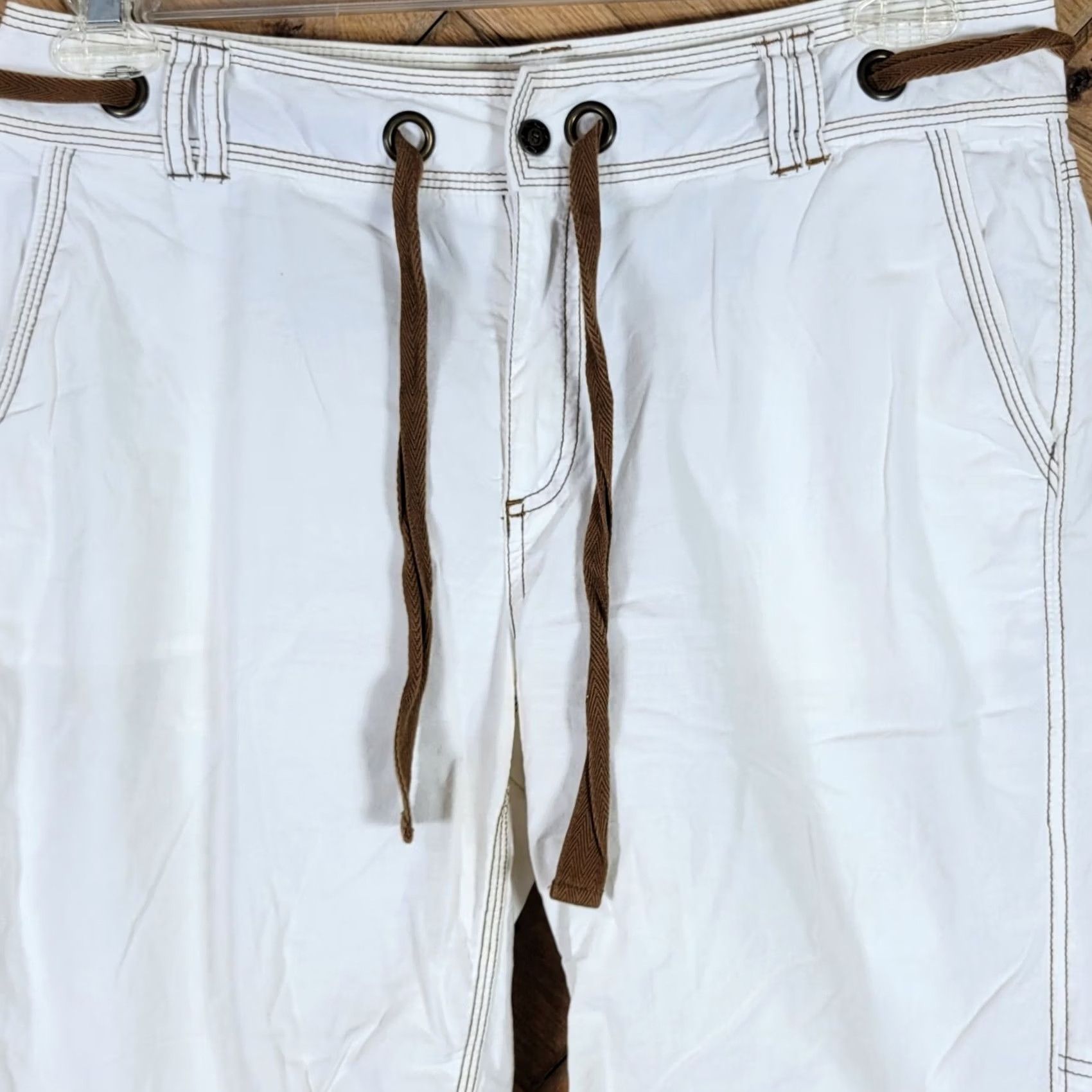 Vintage Sahalie Capri Pants M Drawstring White Brown Stitching Size 32" / US 10 / IT 46 - 2 Thumbnail