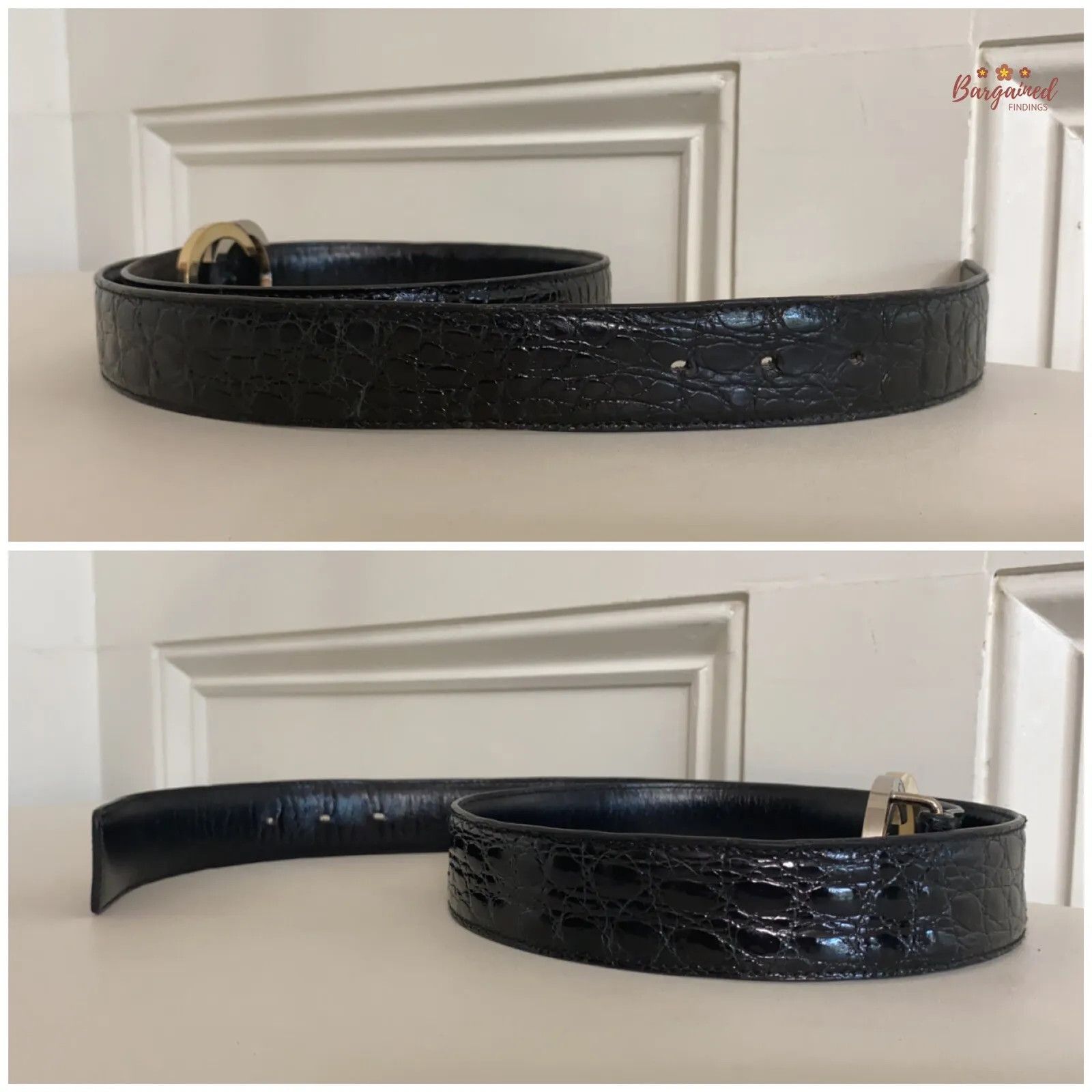 Gucci Gucci Crocodile Leather Gold/Silver Interlocking G Buckle Size 34 - 3 Thumbnail