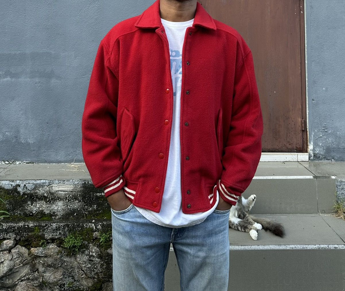 Vintage 👹Vintage Nifty Sports Embroidery Wool Bomber Jacket Size US M / EU 48-50 / 2 - 1 Thumbnail