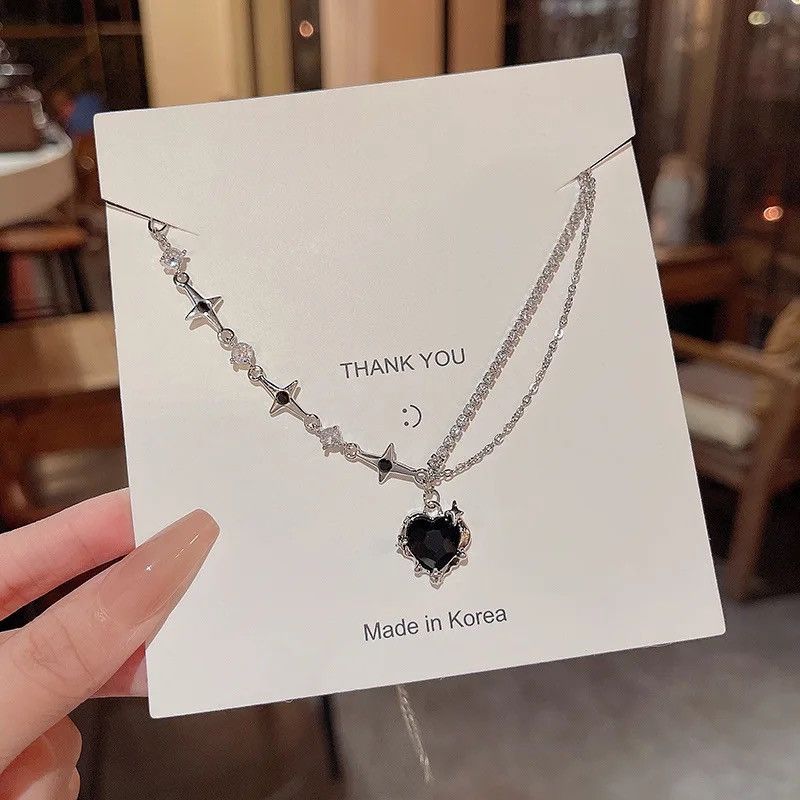 Designer × Jewelry Heart Punk Shiny Rhinestone Star Asymmetric Chain Necklace Size ONE SIZE - 2 Thumbnail
