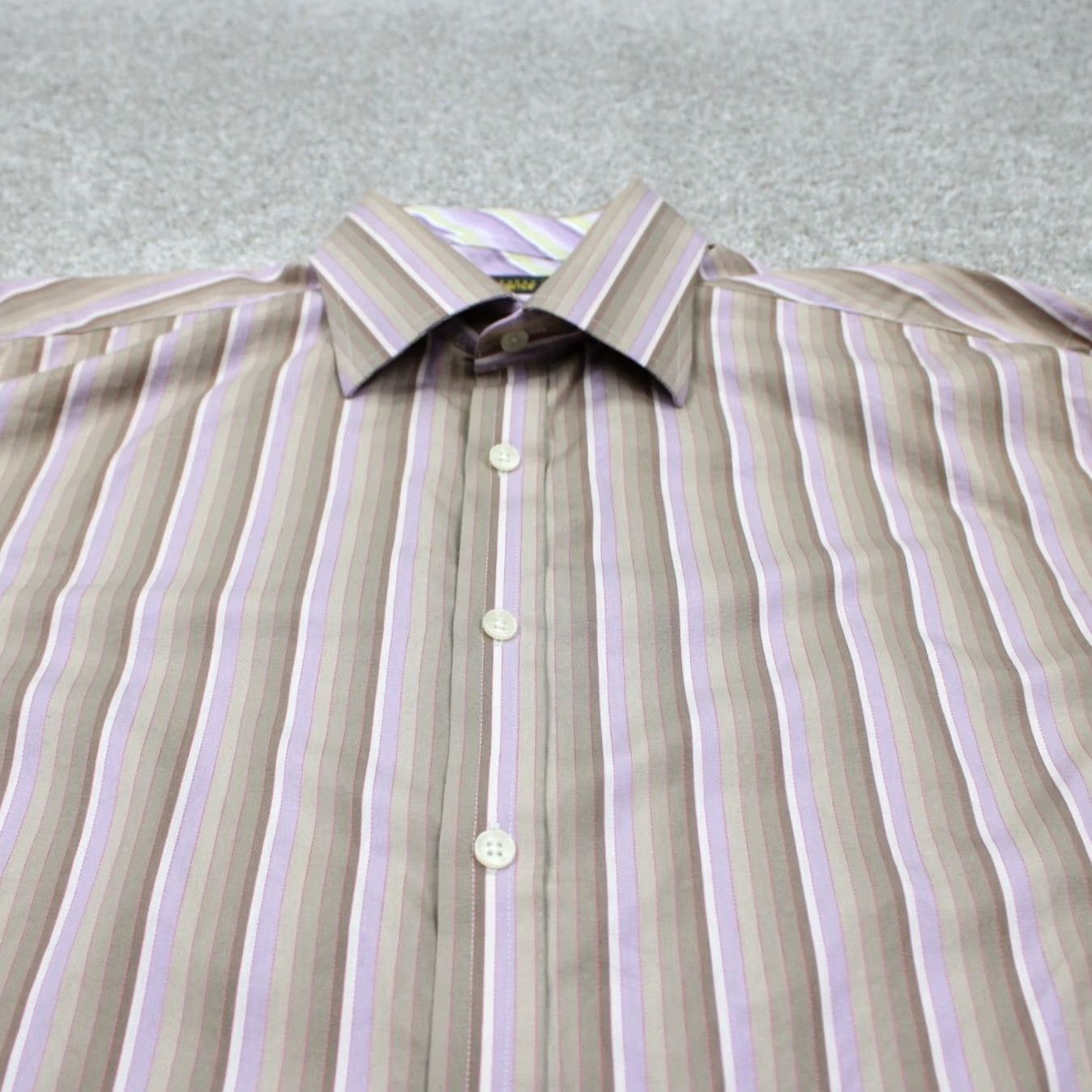 Ted Baker Ted Baker Dress Shirt Men 17, 43.5 Brown/Purple Cotton Long Sleeve French Cuff L/S Button-Down 90s London Dress Shirt Mens Size 46R - 5 Thumbnail