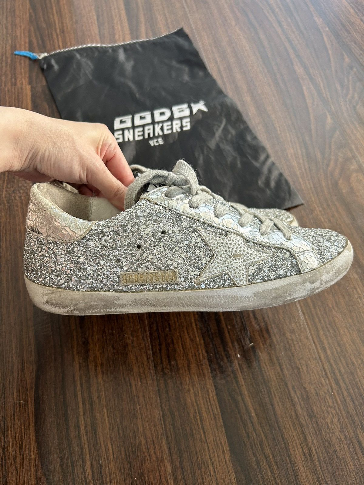 Golden Goose Golden Goose Superstar Silver Distressed Glitter Sneakers 38 Size US 8 / IT 38 - 3 Thumbnail