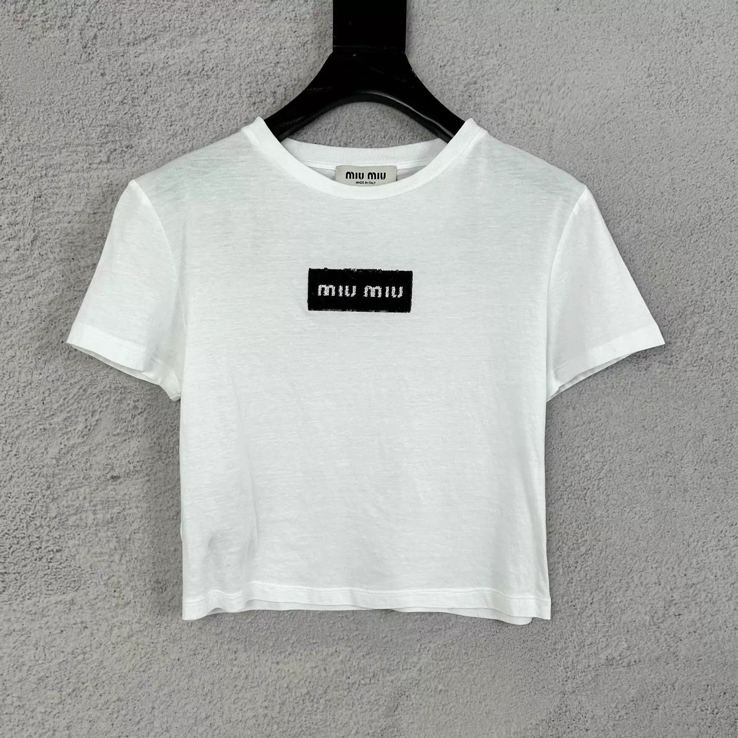 Miu Miu MIU MIU Sequin Logo Short Sleeve T-Shirt S Size S / US 4 / IT 40 - 1 Thumbnail