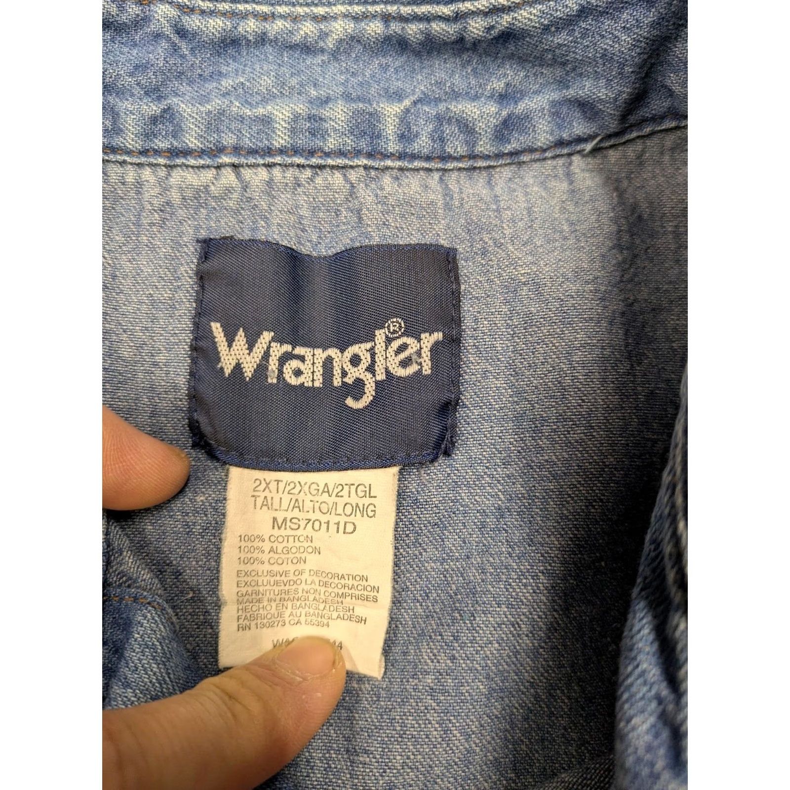 Wrangler Wrangler Jac Shirt 2XLT Blue Denim Button Up Long Sleeve Western Pockets Mens Size US XXL / EU 58 / 5 - 5 Thumbnail