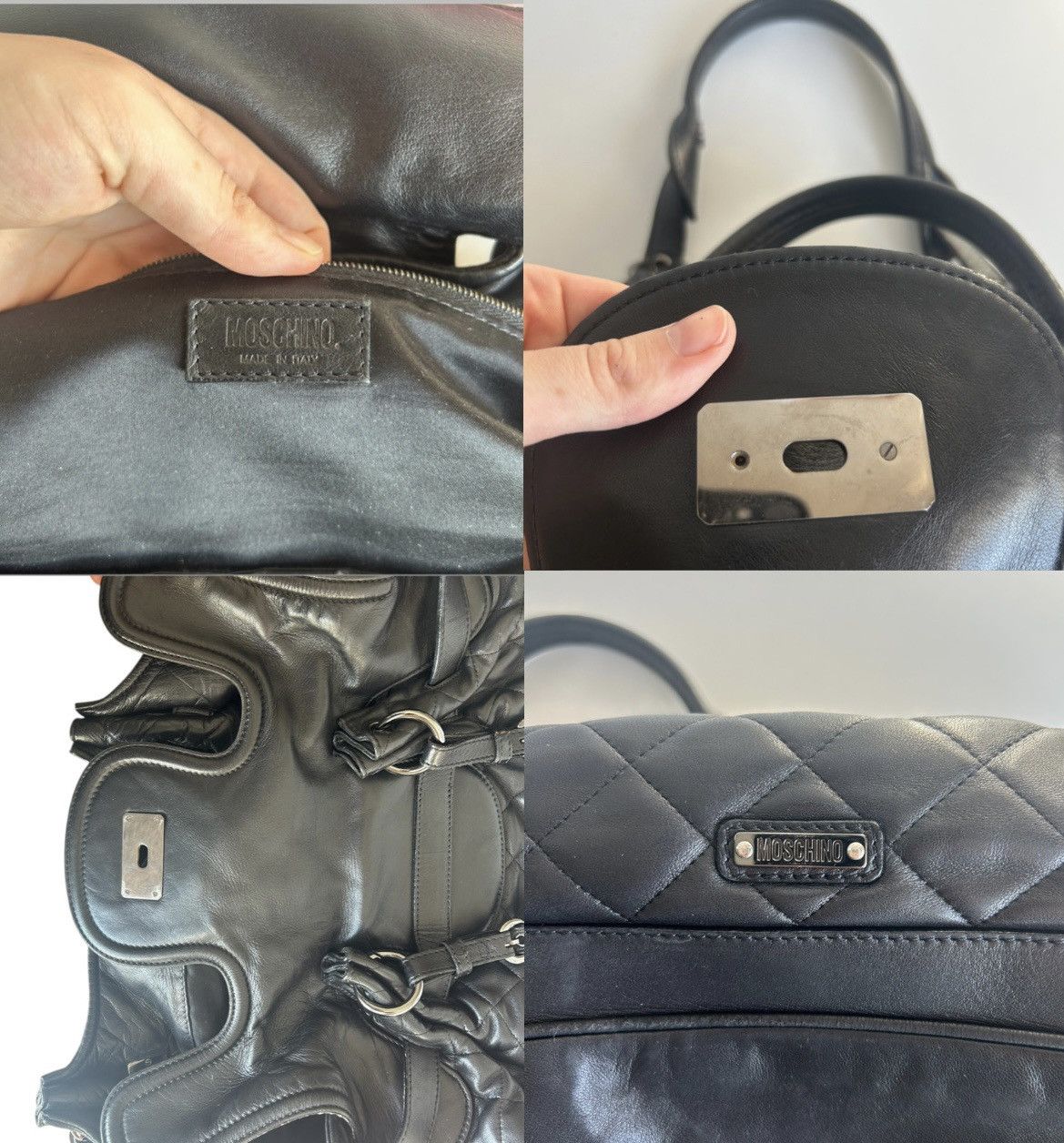 Designer × Moschino y2k moschino black leather shoulder bag opium Size ONE SIZE - 4 Thumbnail