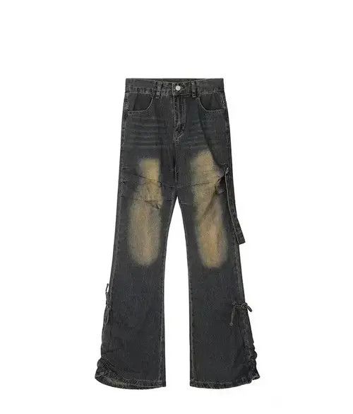 Jean Vintage washed distressed micro-flare pleated denim trousers Size US 30 / EU 46 - 5 Thumbnail