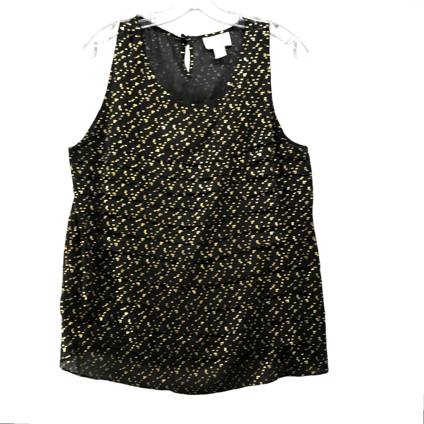 Loft LOFT Blouse Women L Black Gold Dot Chiffon Sleeveless Crewneck Poly blend Sheer Pleated Tank Top Modal Polka Dot Size L / US 10 / IT 46 - 2 Thumbnail