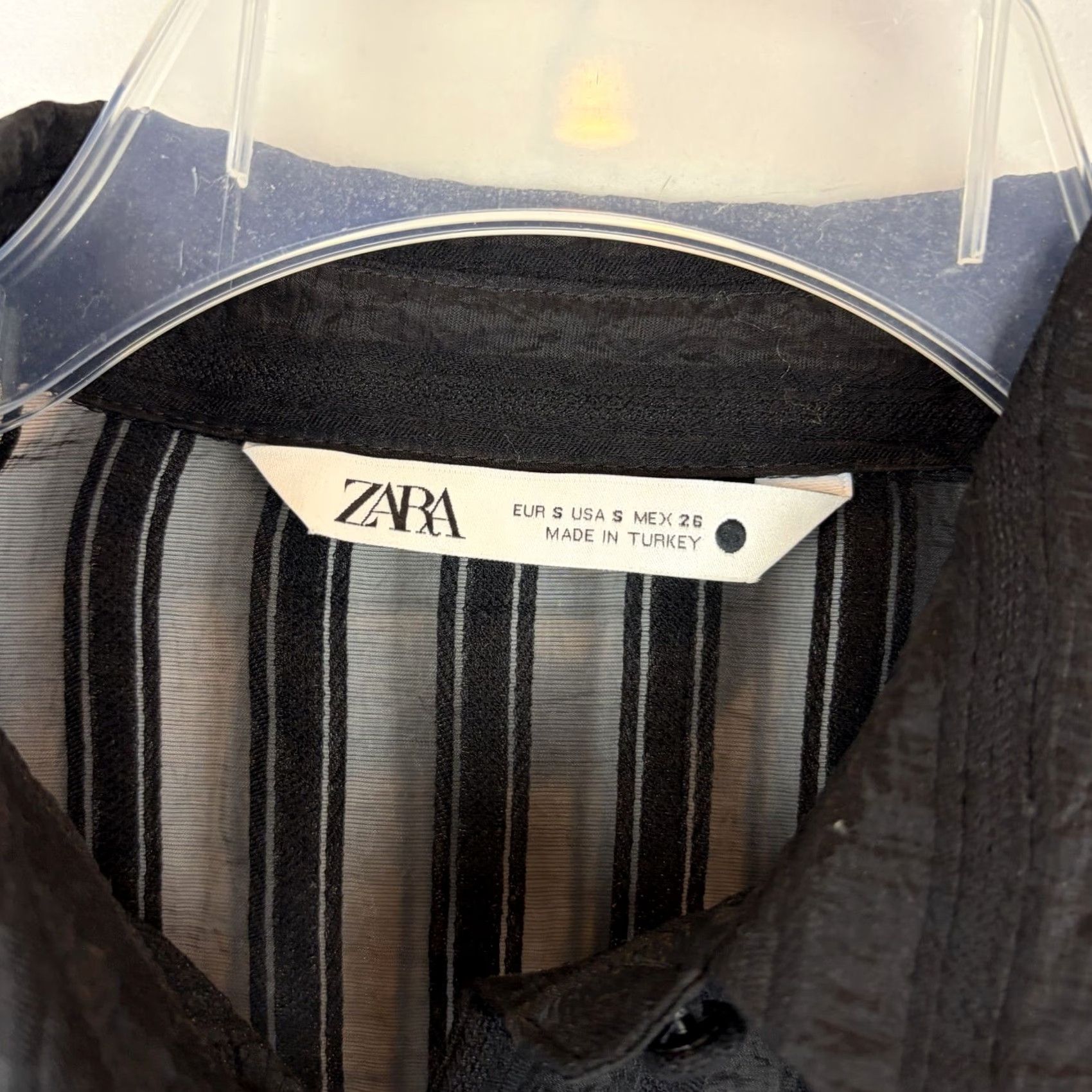 Zara Zara Blouse Shirt Womens Small Black Viscose Sheer Striped Button Collared Blouse Size S / US 4 / IT 40 - 3 Thumbnail