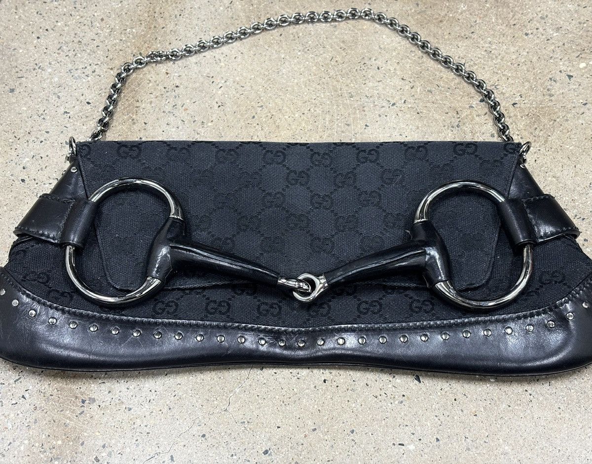 Gucci GUCCI Black GG Canvas Horsebit Chain Large Clutch Bag Size ONE SIZE - 5 Thumbnail