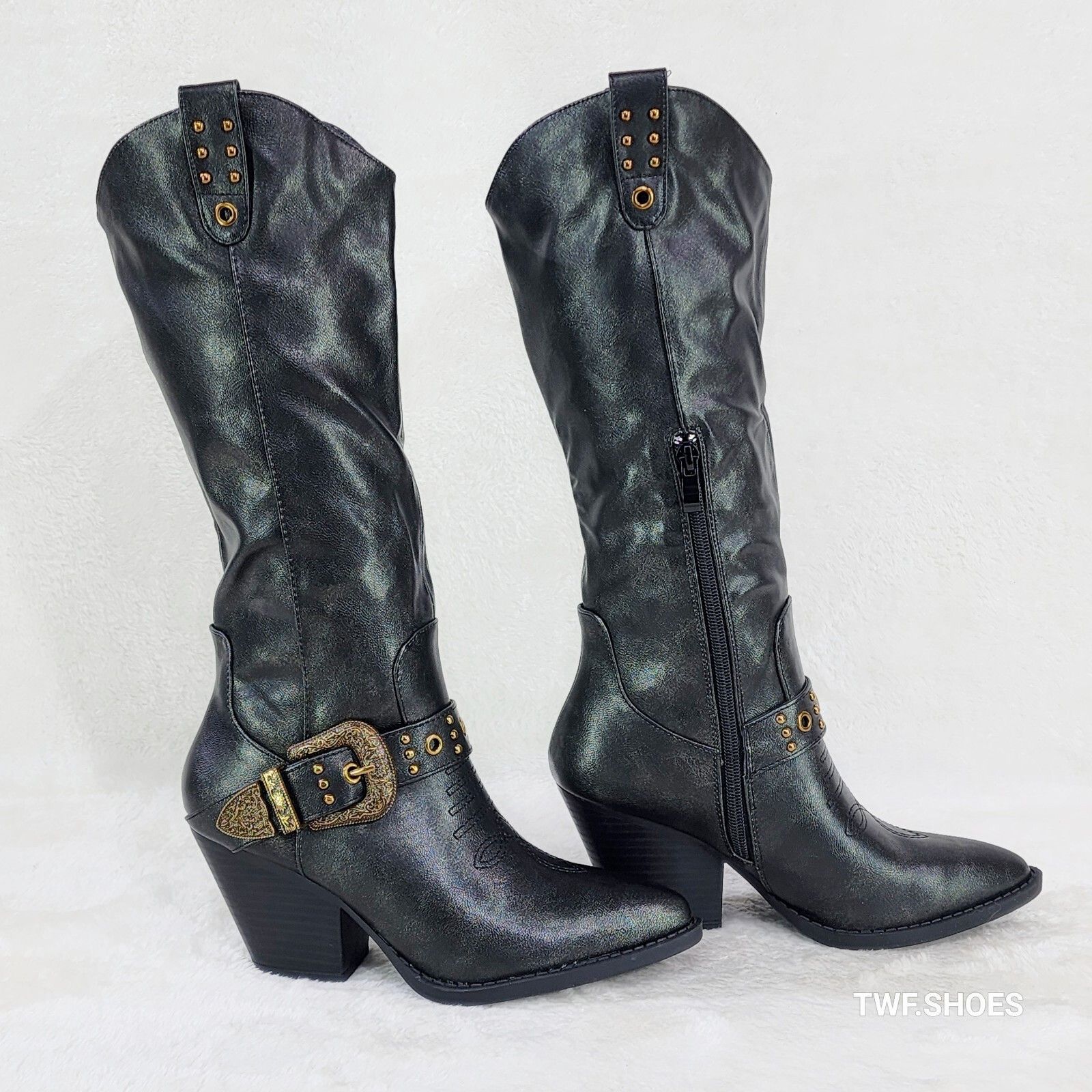 Other Stormy Brushed Metallic Black Country Western Cowgirl Knee B Size US 7.5 / IT 37.5 - 1 Thumbnail
