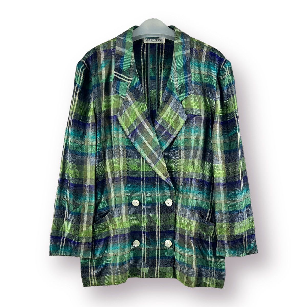 🔥 EVA DONNA Onward GREEN CHECKED ABSTRACT DOUBLE BREASTED