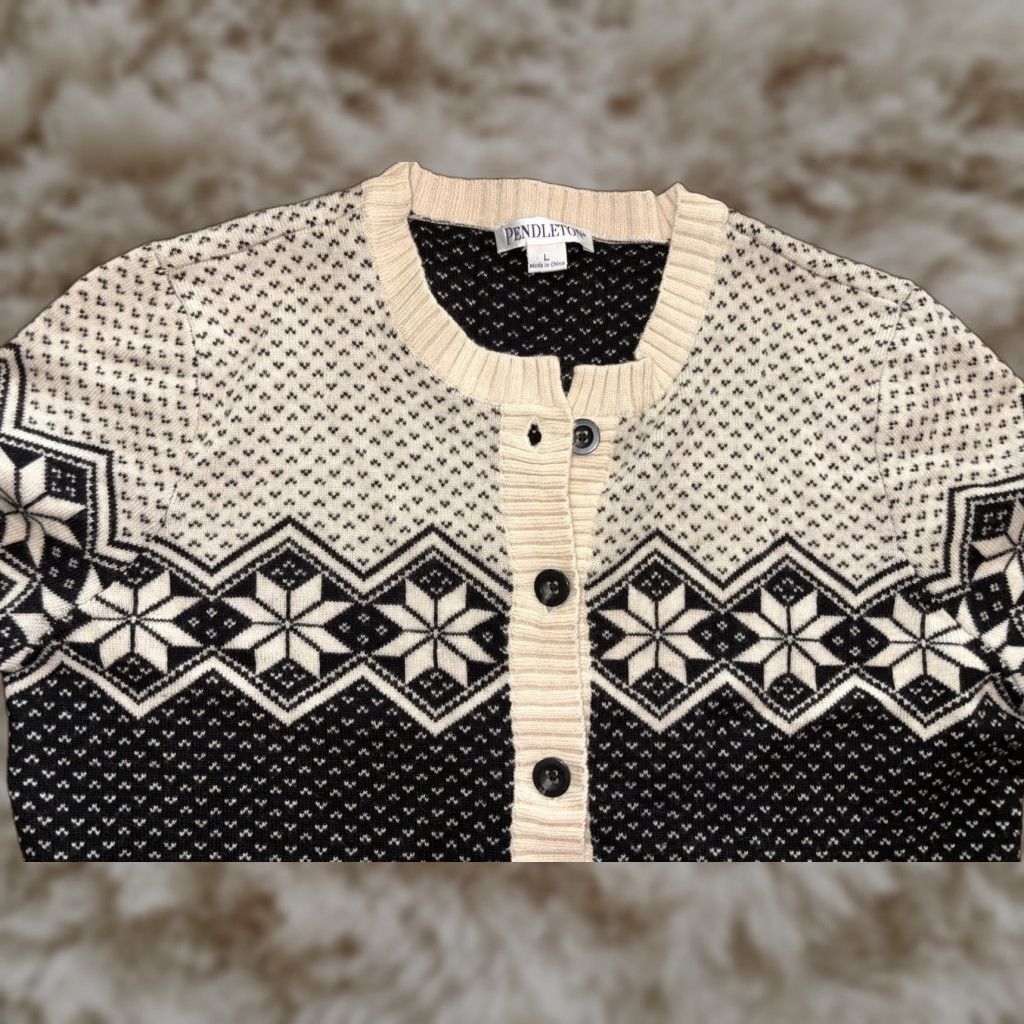 VINTAGE L.L.Bean Cardigan Womens Sweater Merino Wool Button Round Neck Long Sleeve Blue Large