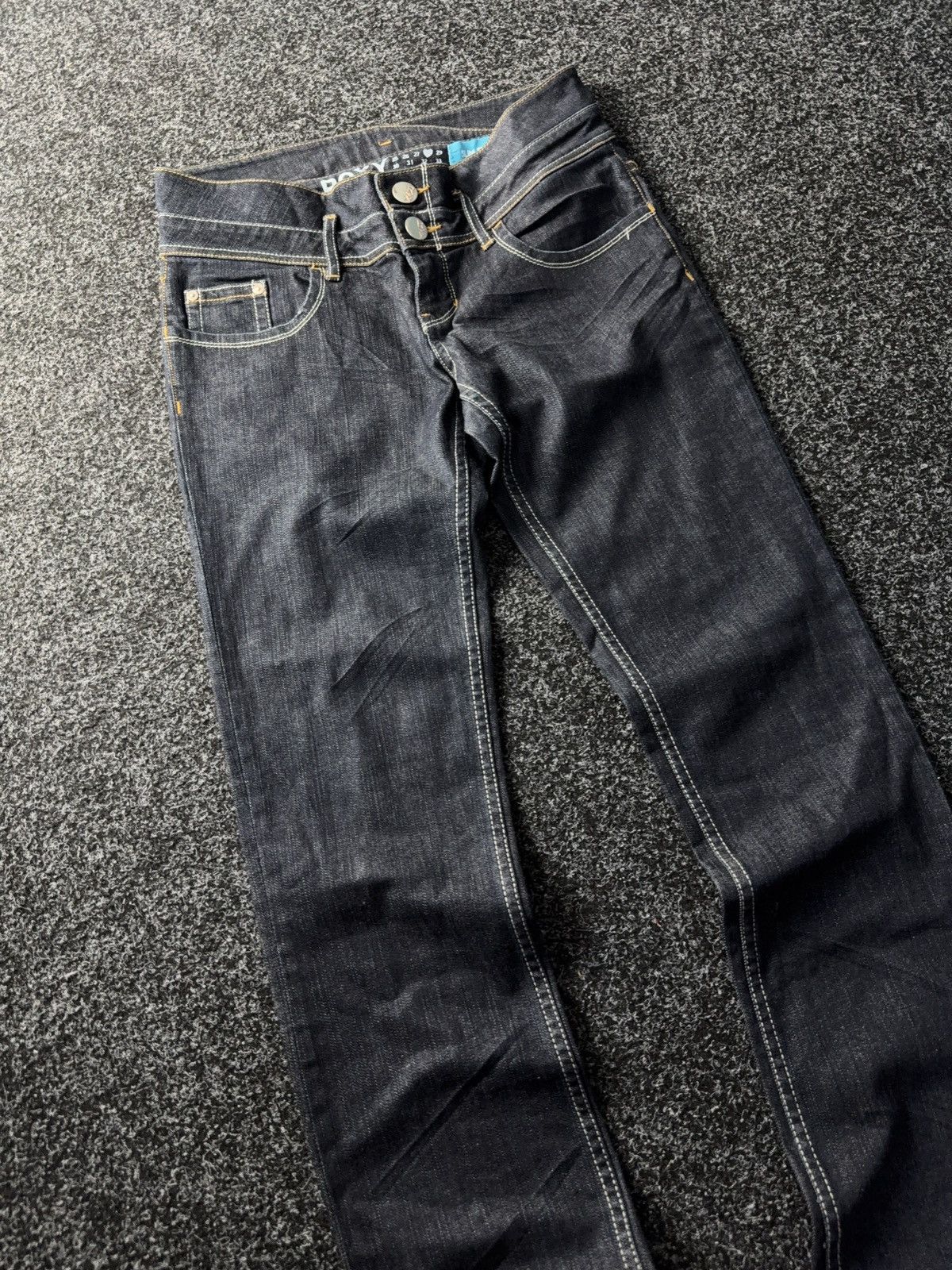 Quiksilver Vintage 00s ROXY Retro Dark Blue Jeans Low Rise USA Style Size 31" - 3 Thumbnail