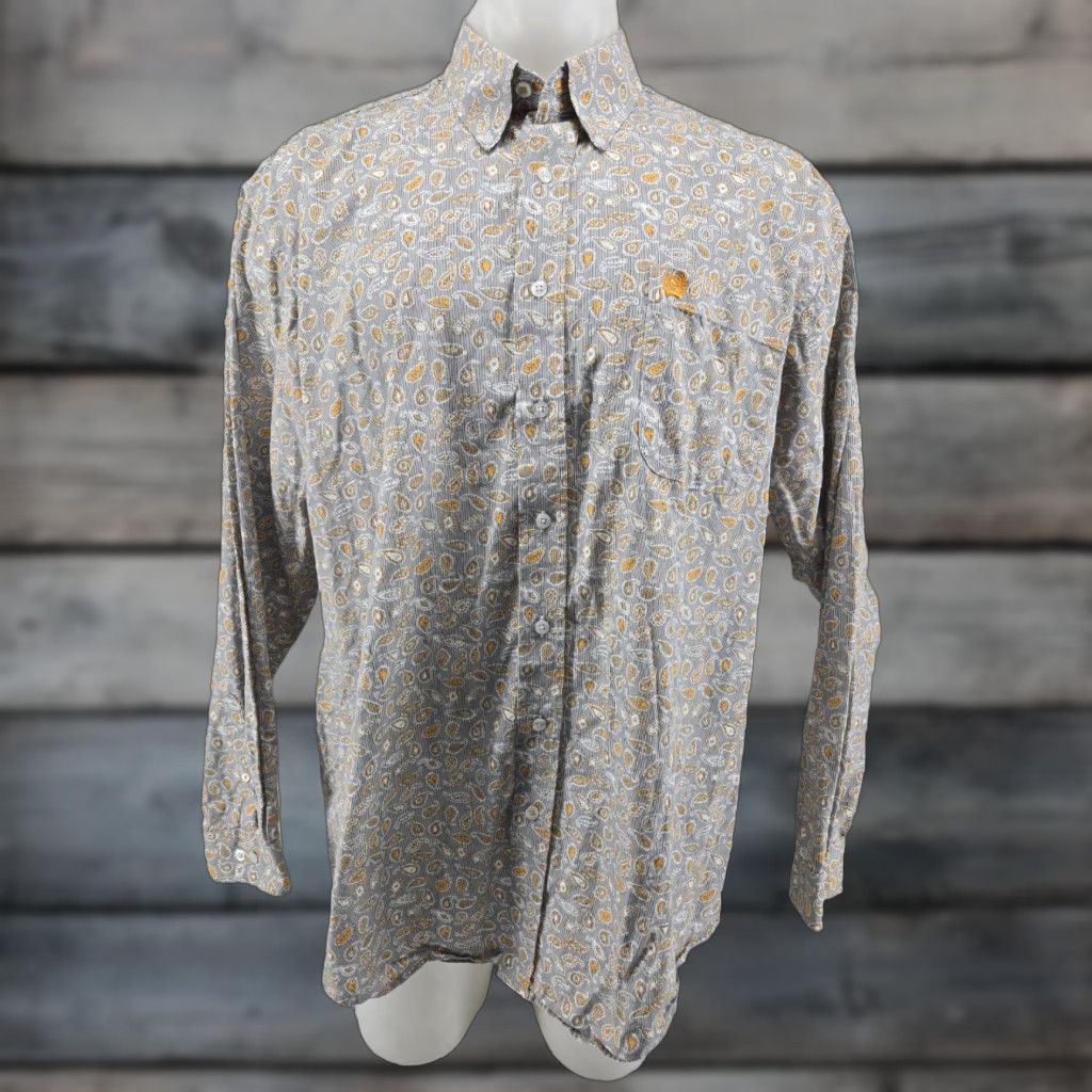 Vintage Cinch Long Sleeve Button Up Shirt Mens XL Gray Orange 100% Cotton Geometric Pattern Button-Down Collar Pockets Size US XL / EU 56 / 4 - 1 Thumbnail