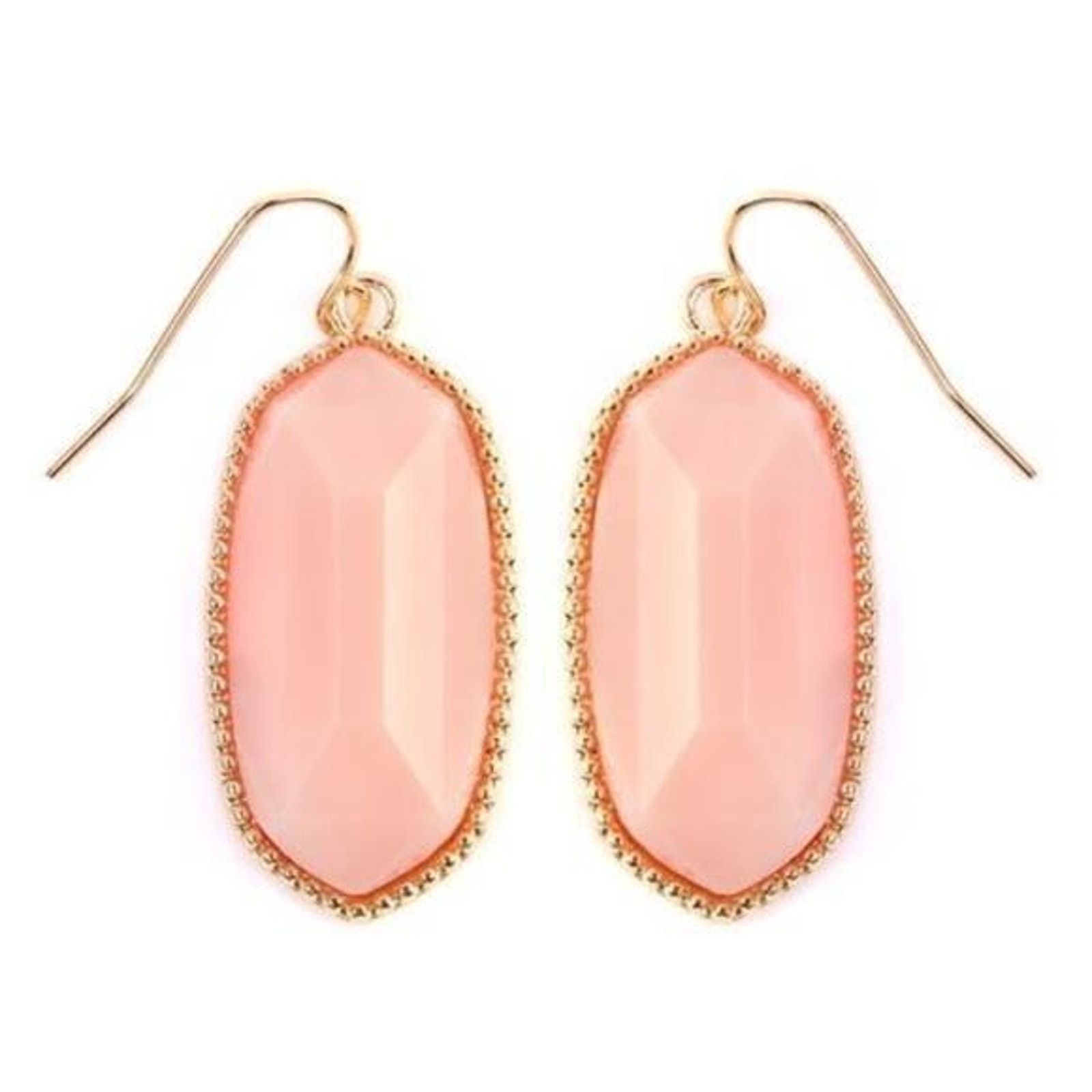 Other New Boutique Lt Pink Stone Gold Hexagon Dangle Drop Earrings Size ONE SIZE - 1 Preview