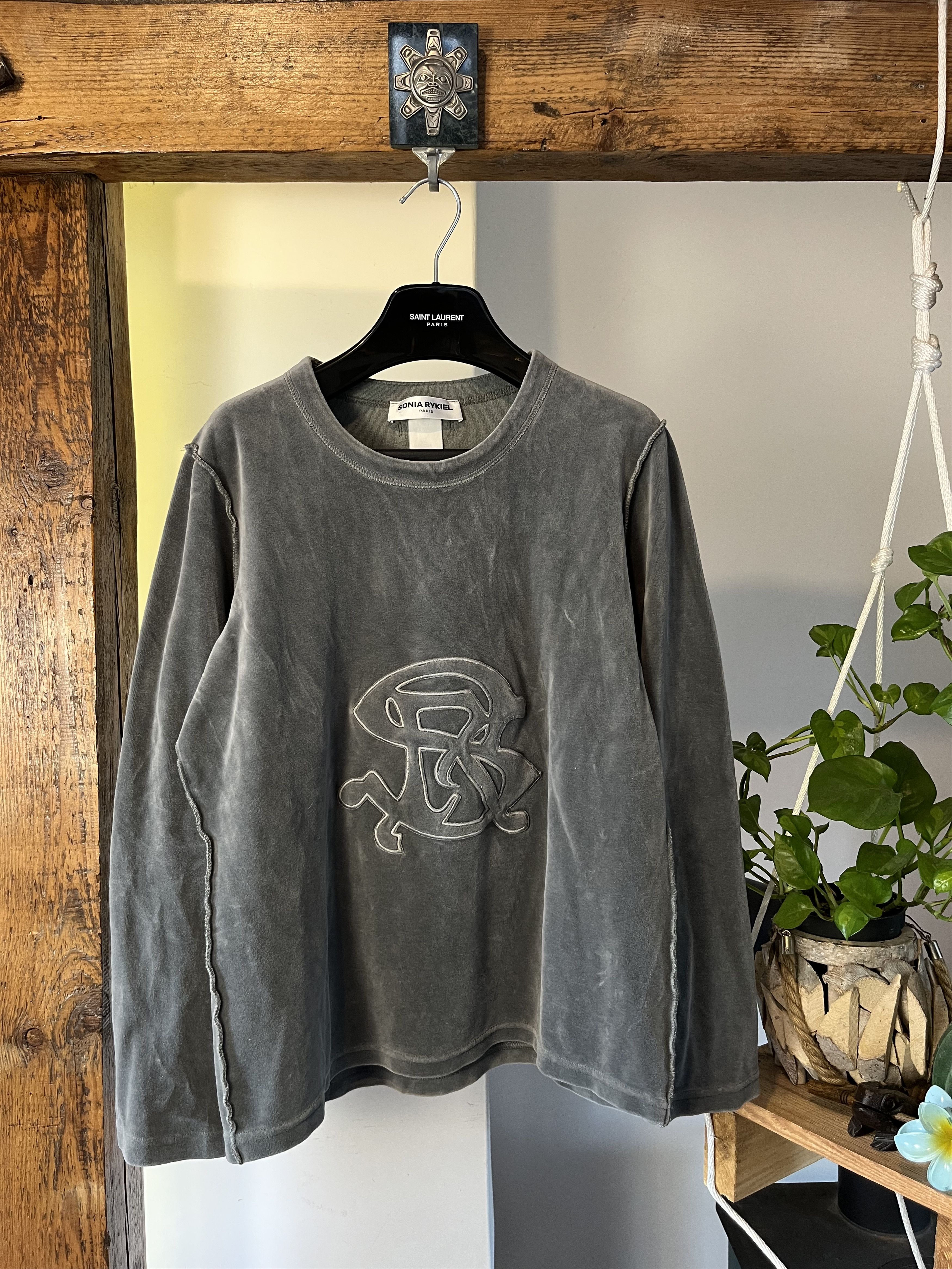 Sonia Rykiel Vintage 00s Sonia Rykiel Paris Velvet Sweatshirt France Size L / US 10 / IT 46 - 1 Thumbnail