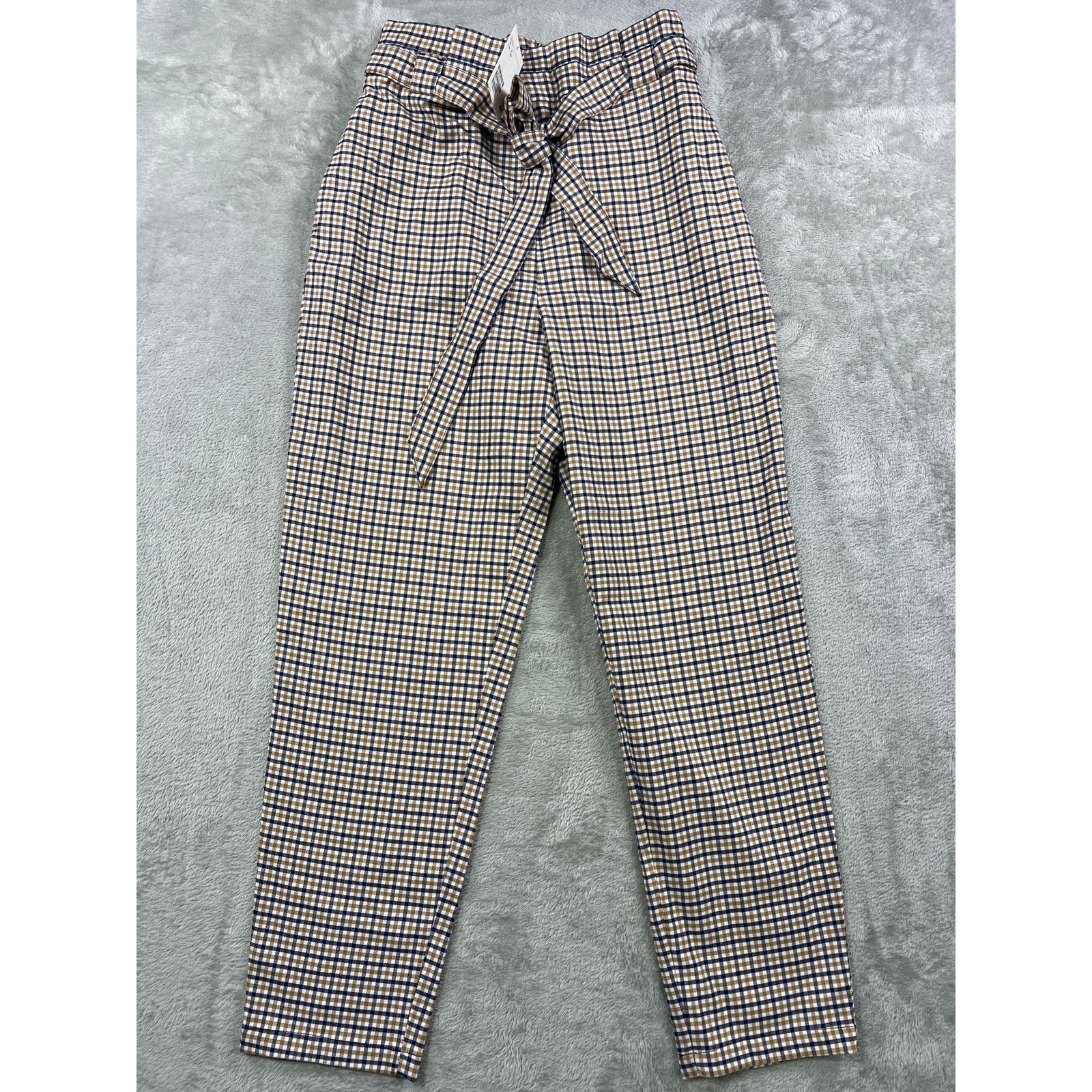 H&M H&M NWT Plaid Paperbag Waist Pants 8 Brown Blue Casual Size 30" / US 8 / IT 44 - 3 Thumbnail