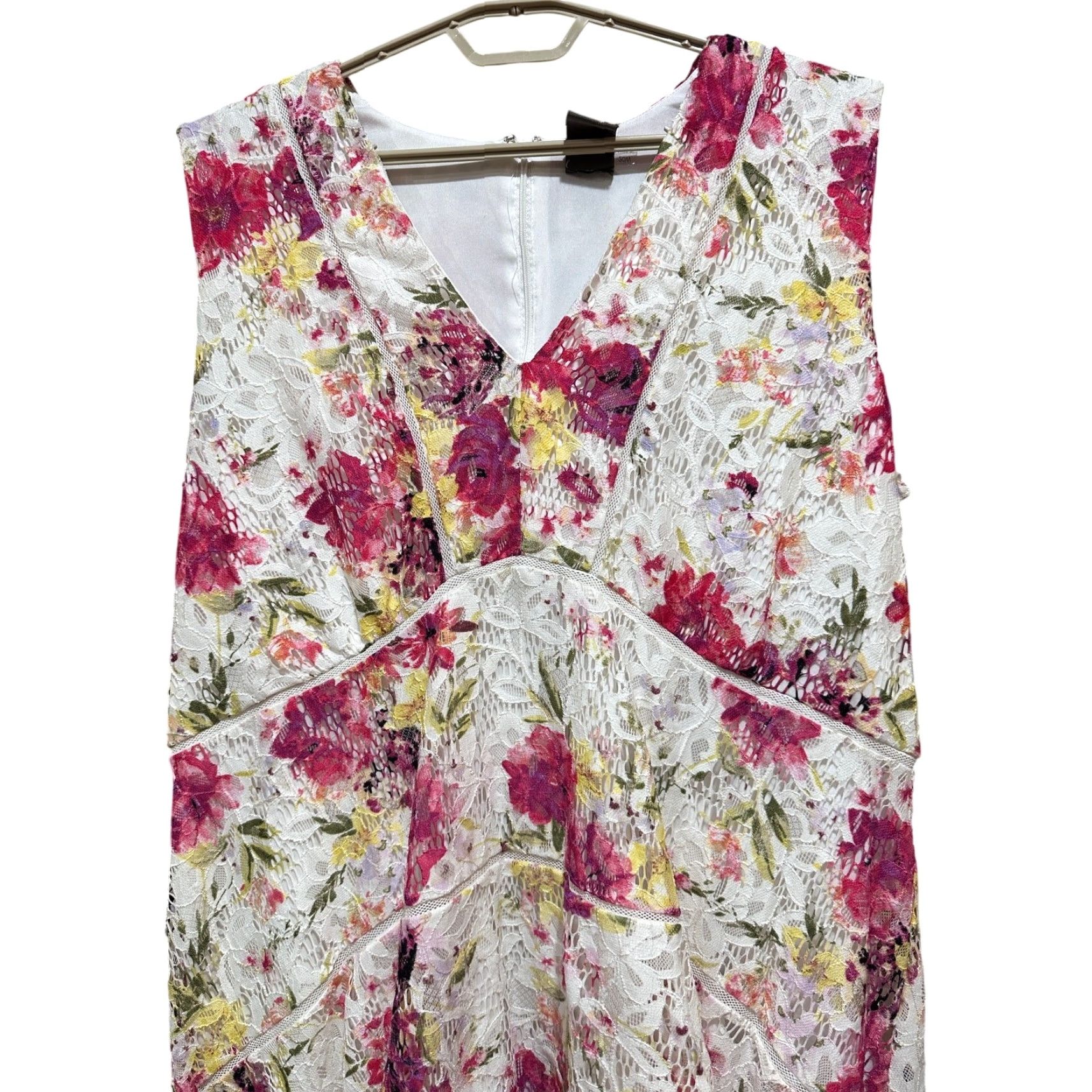 Vintage Taylor Dress Plus 20W Pink Floral V-Neck Midi A-Line Sleeveless Handkerchief Hem Y2K Garden Fairy Date Women1000 Size 3XL / US 20-22 - 4 Thumbnail