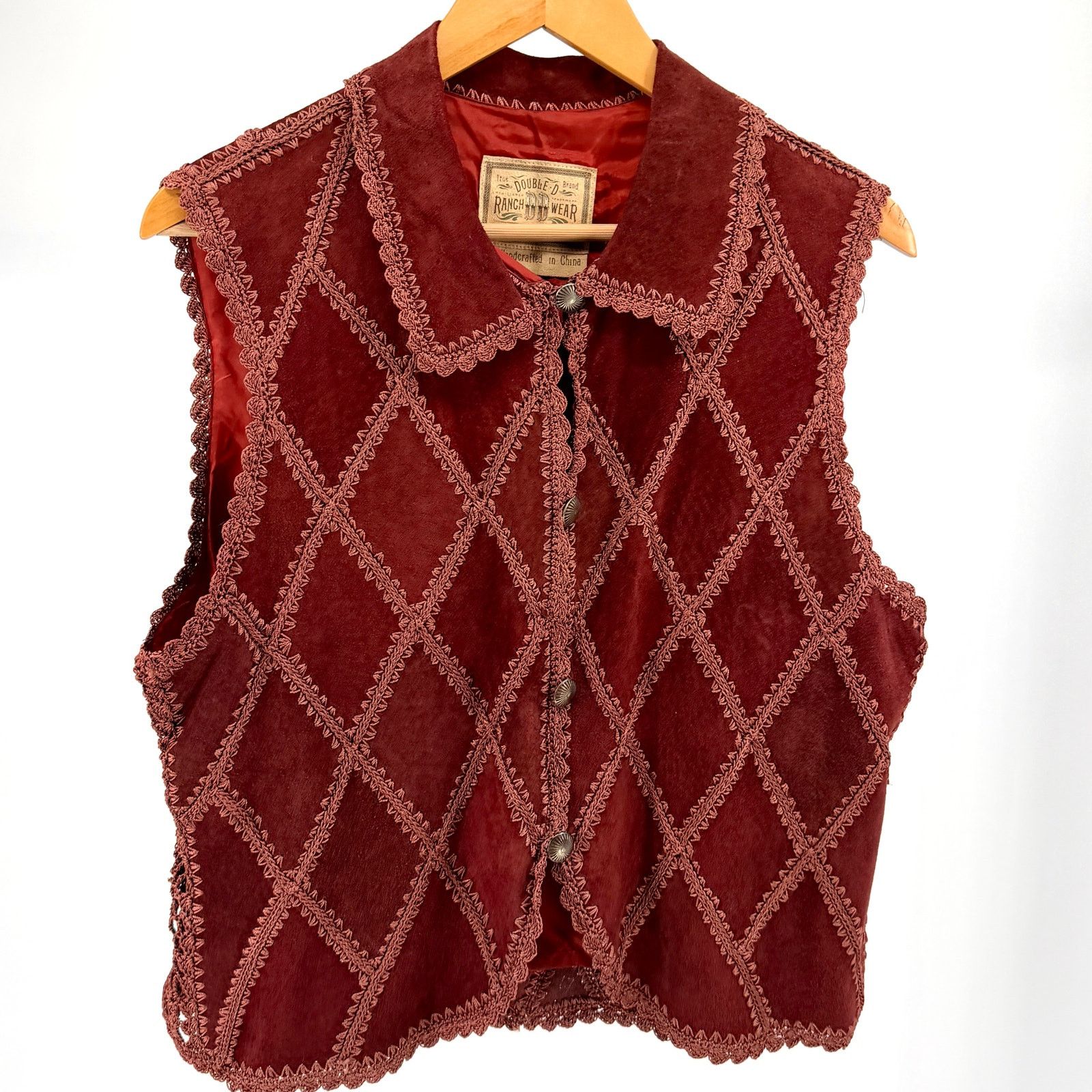 Double D Ranch Vintage 90s Maroon Genuine Suede Concho Button Vest Size M / US 6-8 / IT 42-44 - 1 Thumbnail